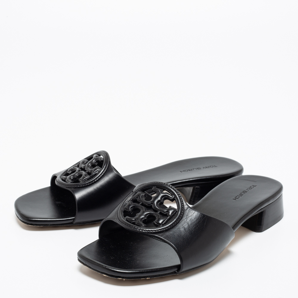 

Tory Burch Black Leather Bombe Miller Slide Sandals Size