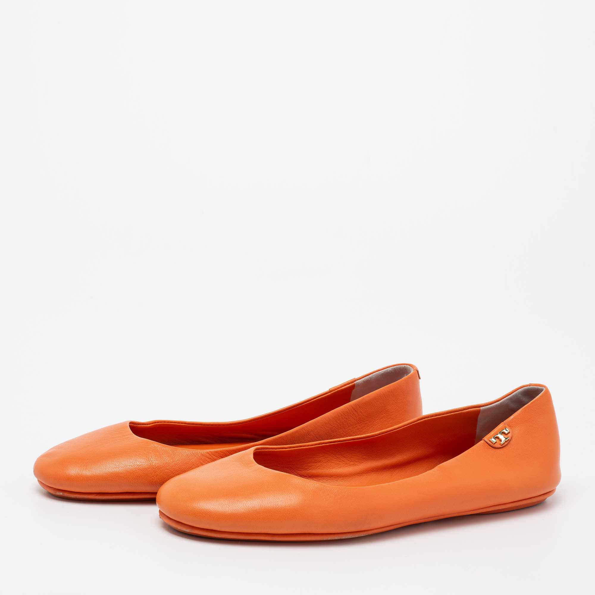

Tory Burch Orange Leather Round Toe Ballet Flats Size