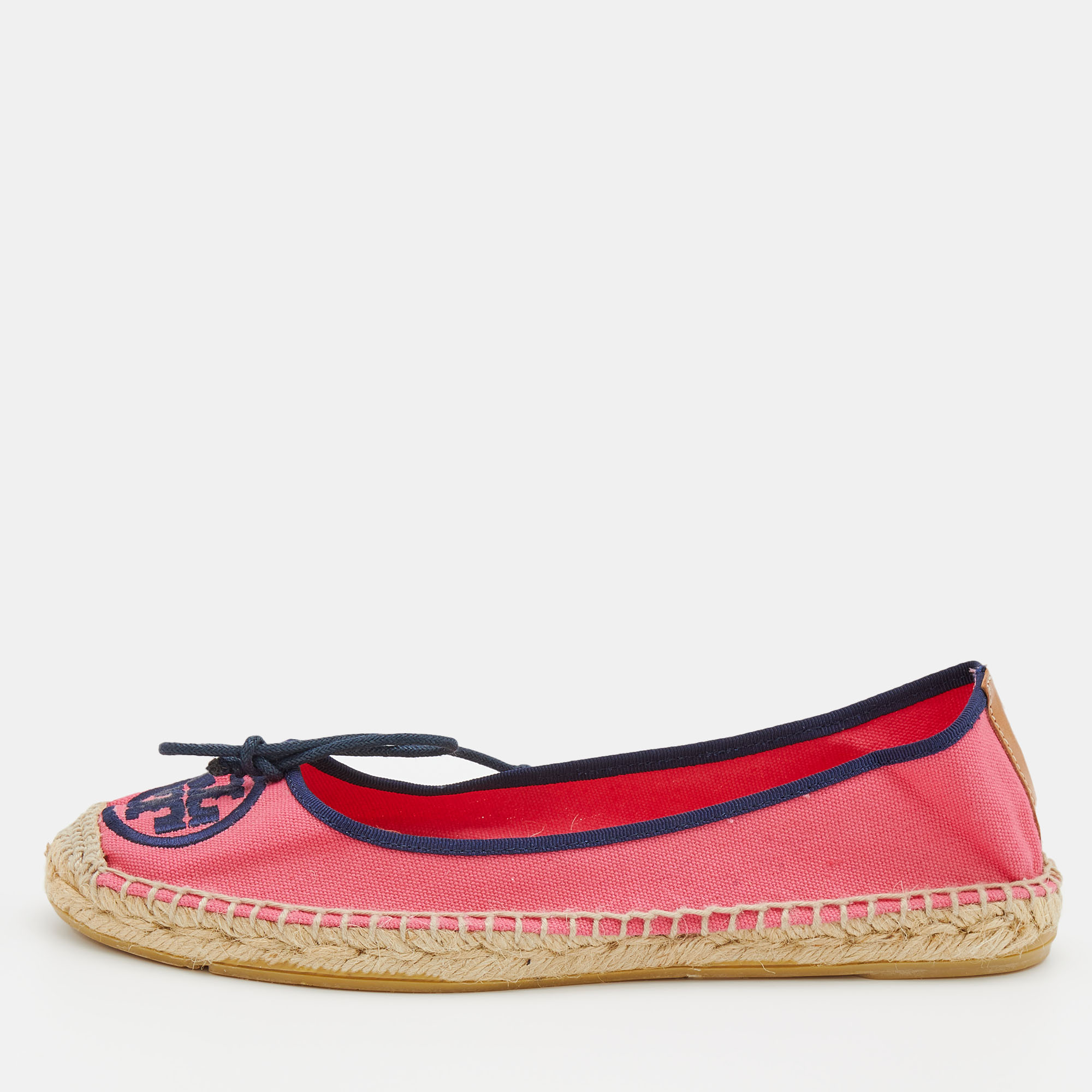 Pre-owned Tory Burch Pink Canvas Espadrille Ballet Flats Size 38
