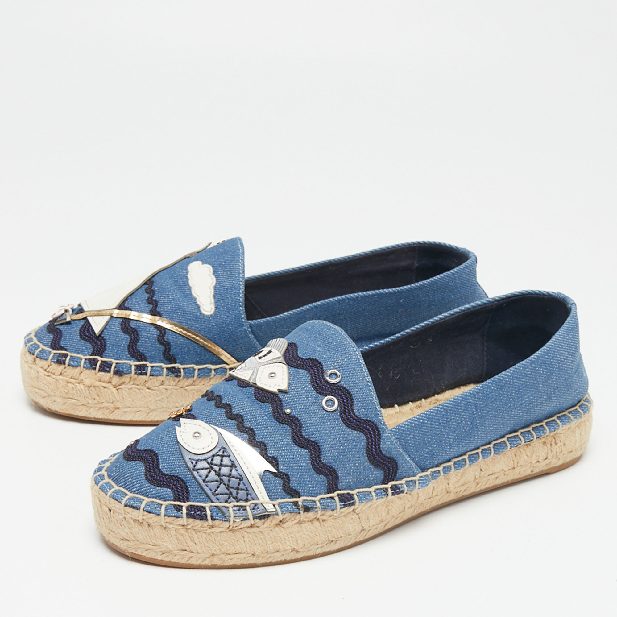 

Tory Burch Blue Denim Seaside Espadrille Flats Size