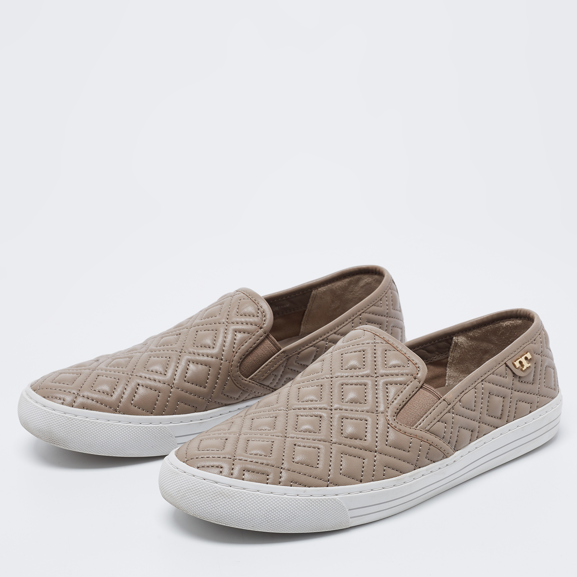 

Tory Burch Grey Quilted Slip on Sneakers Size