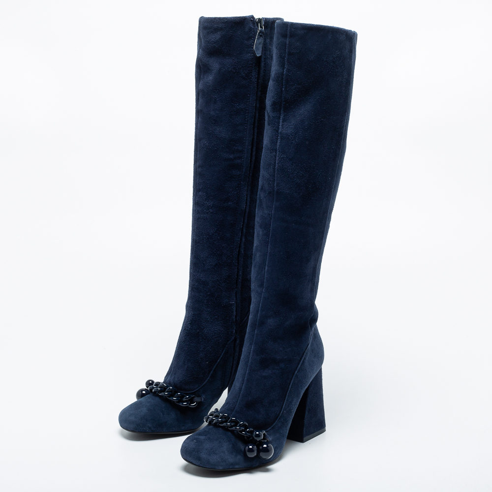 

Tory Burch Navy Blue Suede Addison Calf Length Boots Size