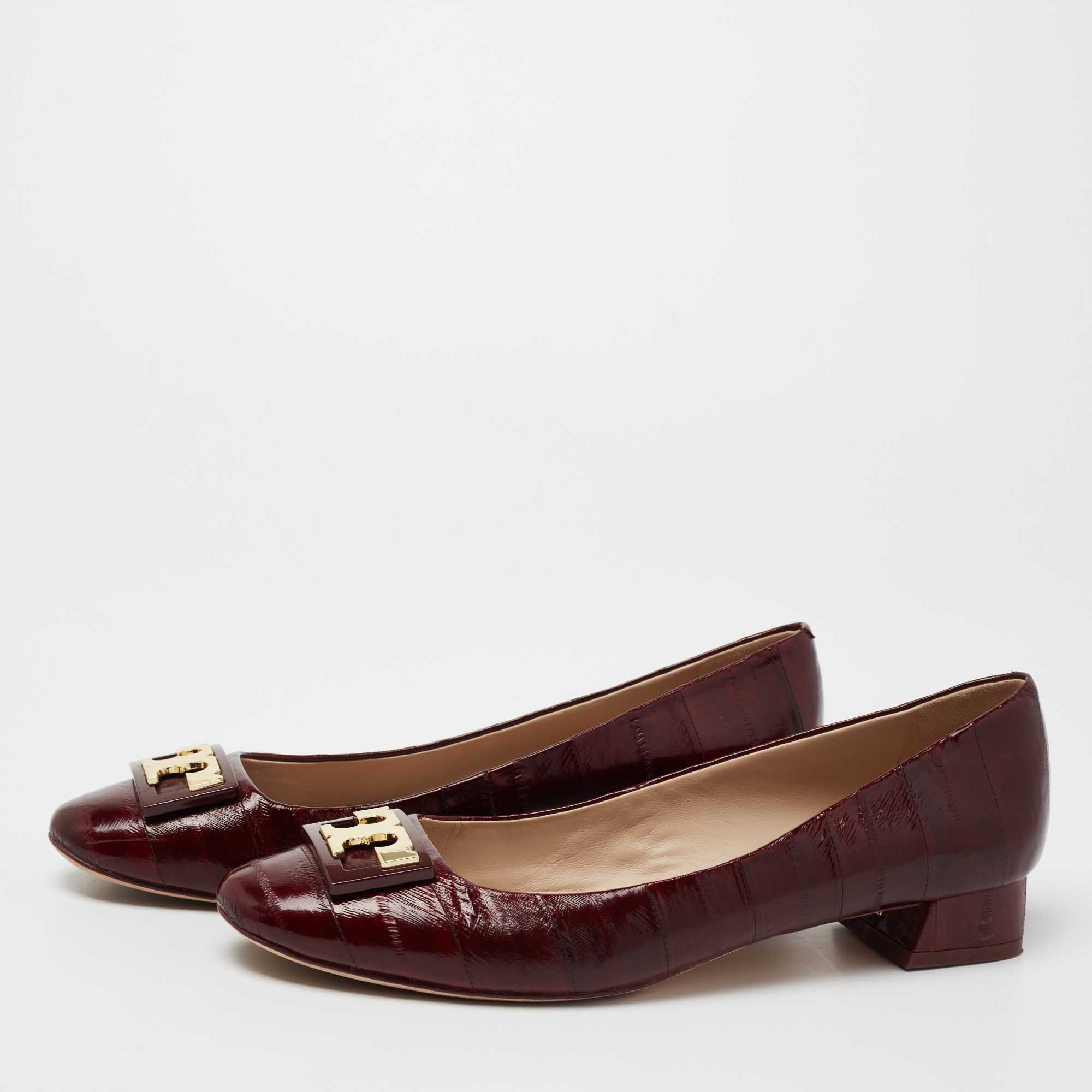 

Tory Burch Burgundy Eel Leather Gigi Pumps Size