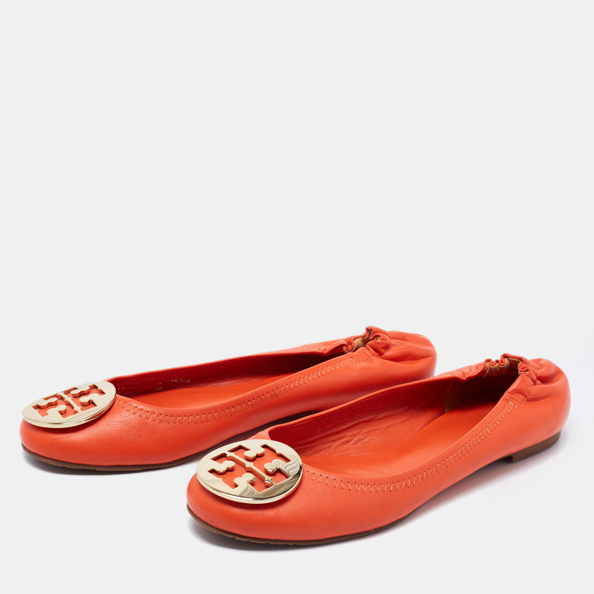 

Tory Burch Orange Leather Reva Scrunch Ballet Flats Size