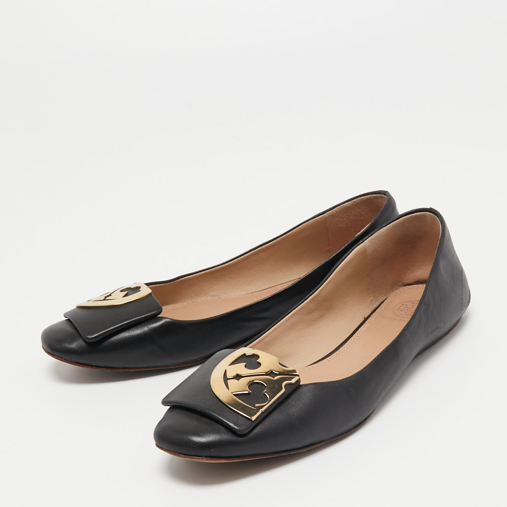 

Tory Burch Black Leather Square Toe Ballet Flats Size