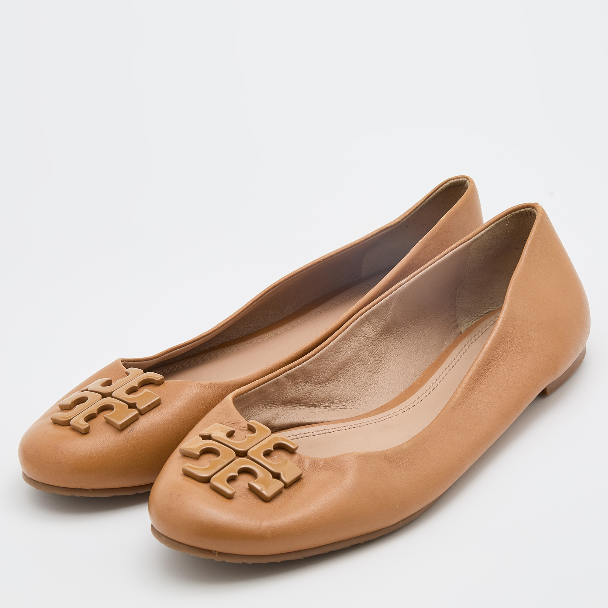 

Tory Burch Light Brown Leather Lowell Ballet Flats Size, Beige