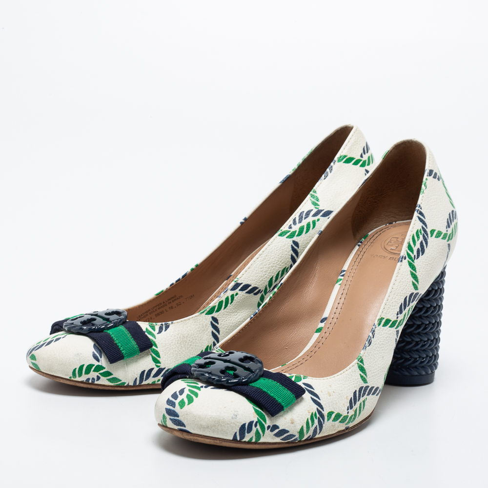 

Tory Burch Tricolor Printed Leather Maritime Pumps Size, White