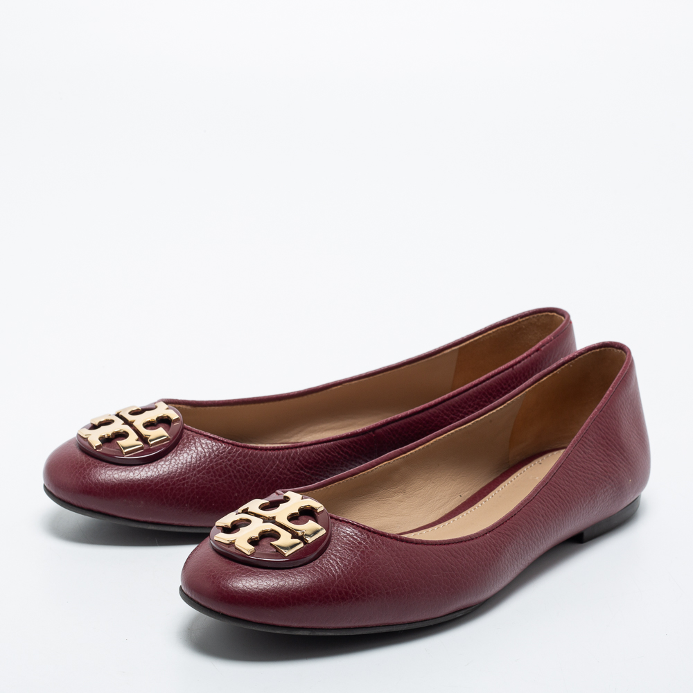 

Tory Burch Burgundy Leather Reva Ballet Flats Size