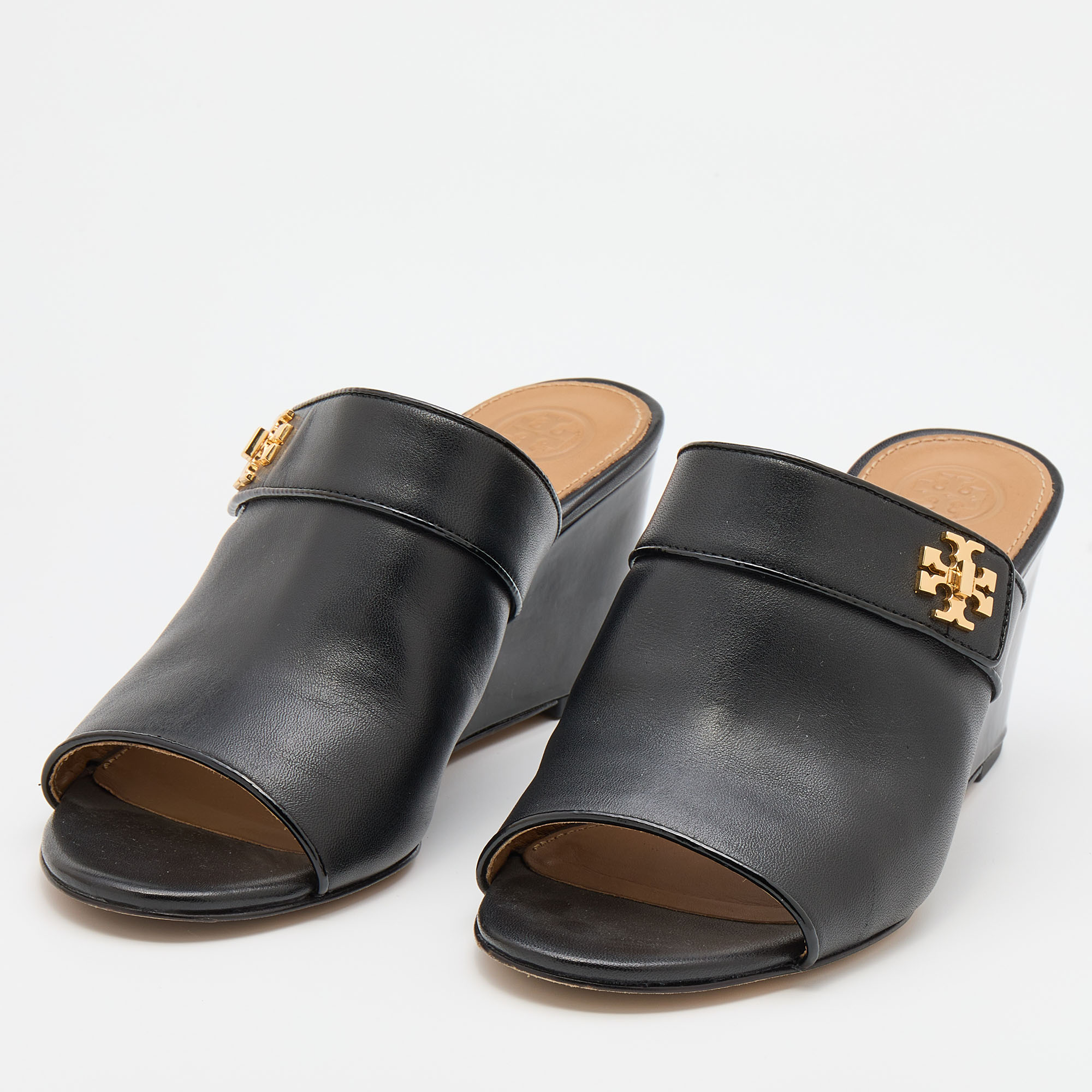 

Tory Burch Black Leather Open Toe Wedge Sandals Size