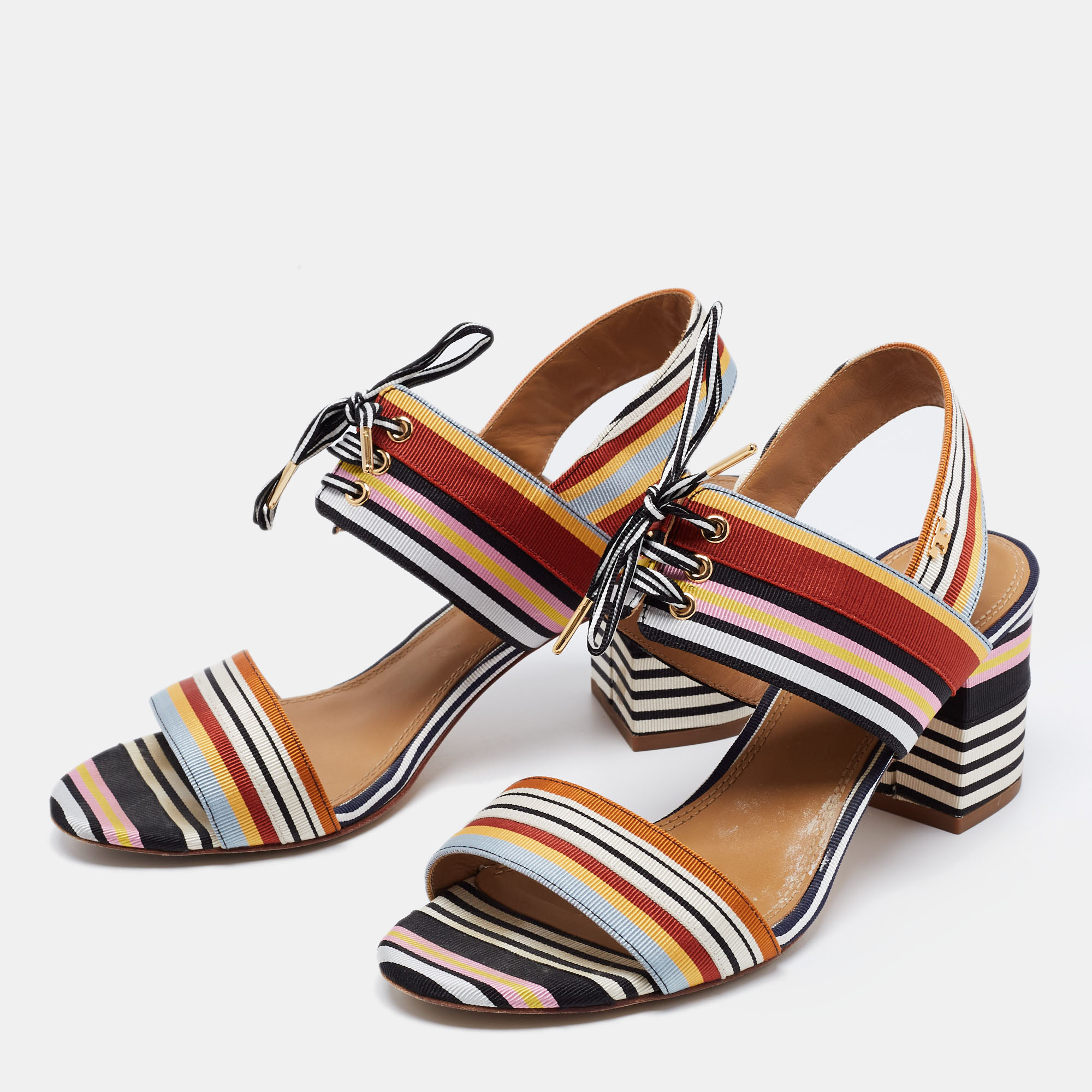 

Tory Burch Multicolor Canvas Block Heel Slingback Sandals Size