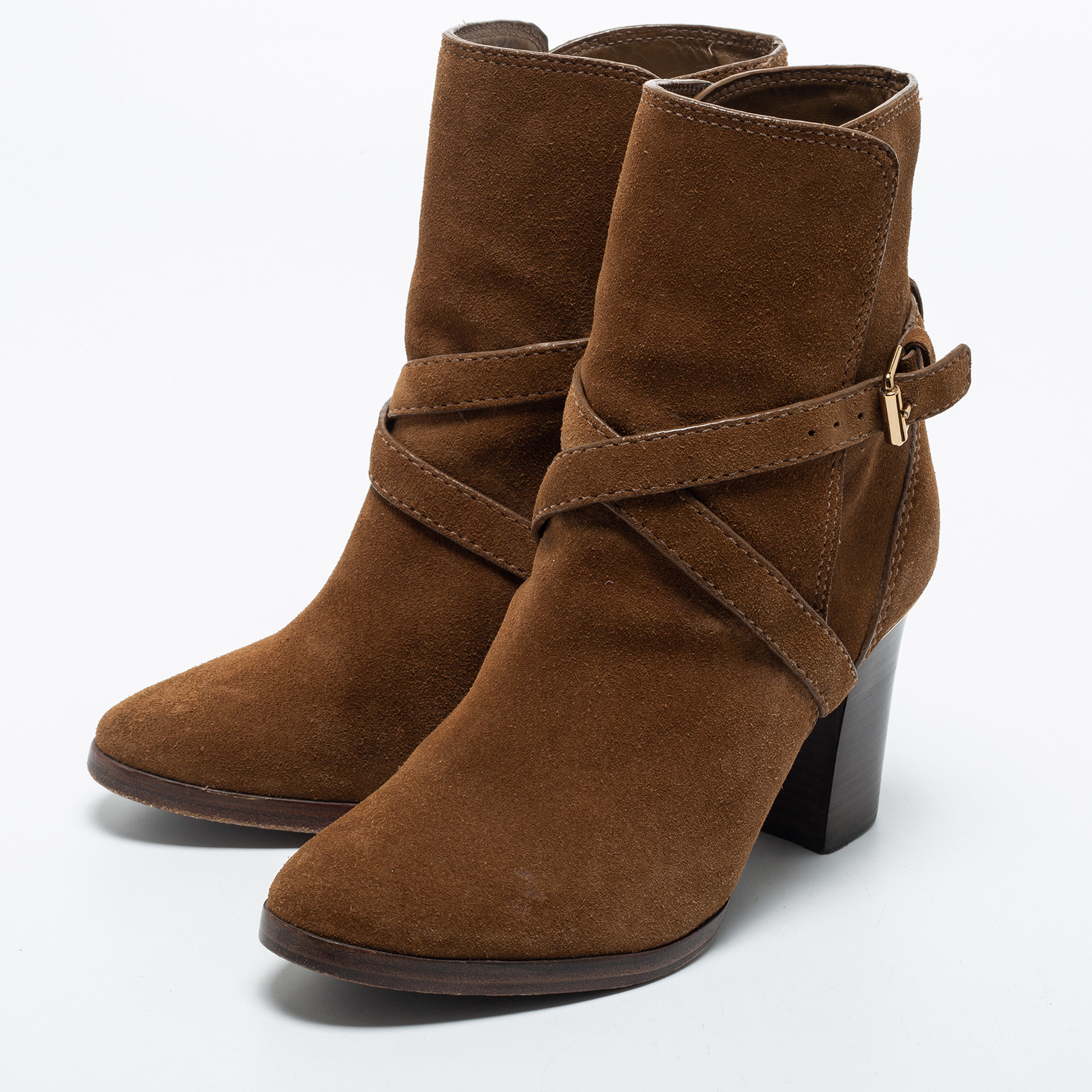 

Tory Burch Brown Suede Buckle Ankle Boots Size