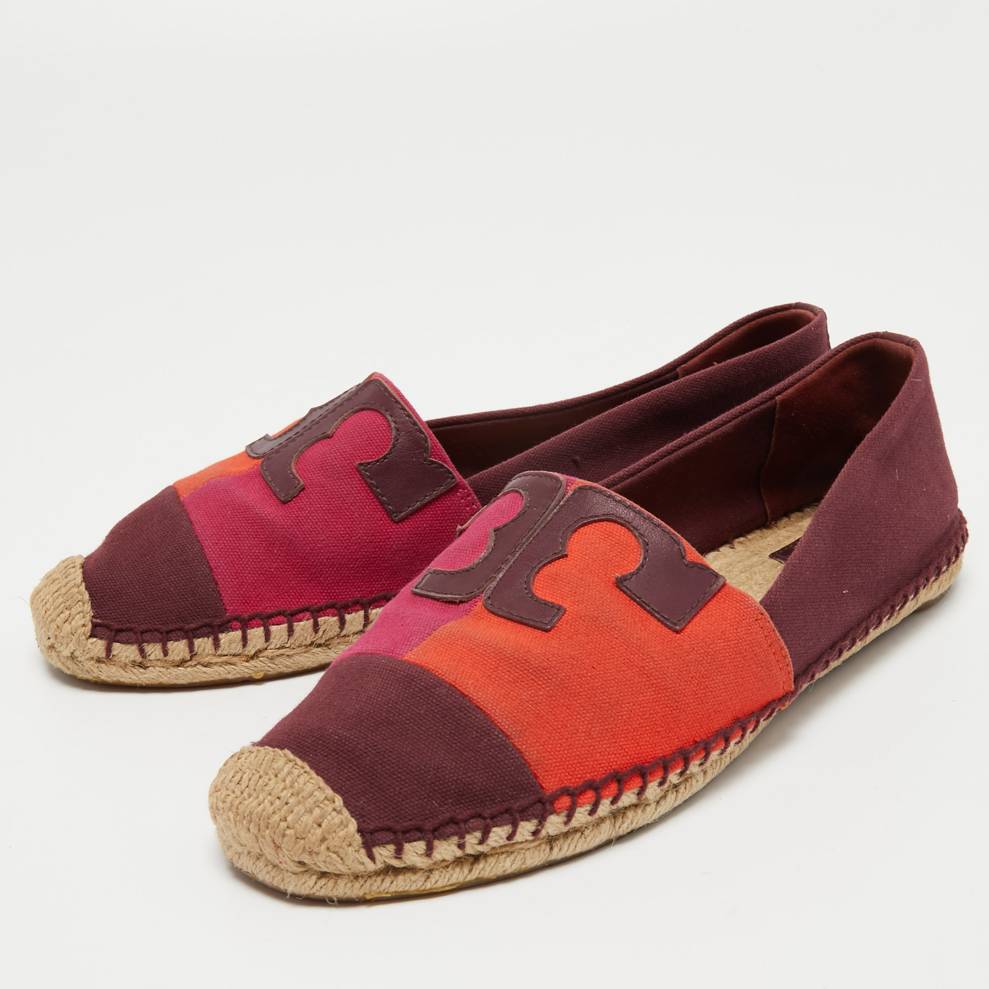 

Tory Burch Tricolor Canvas and Leather Espadrille Flats Size, Burgundy