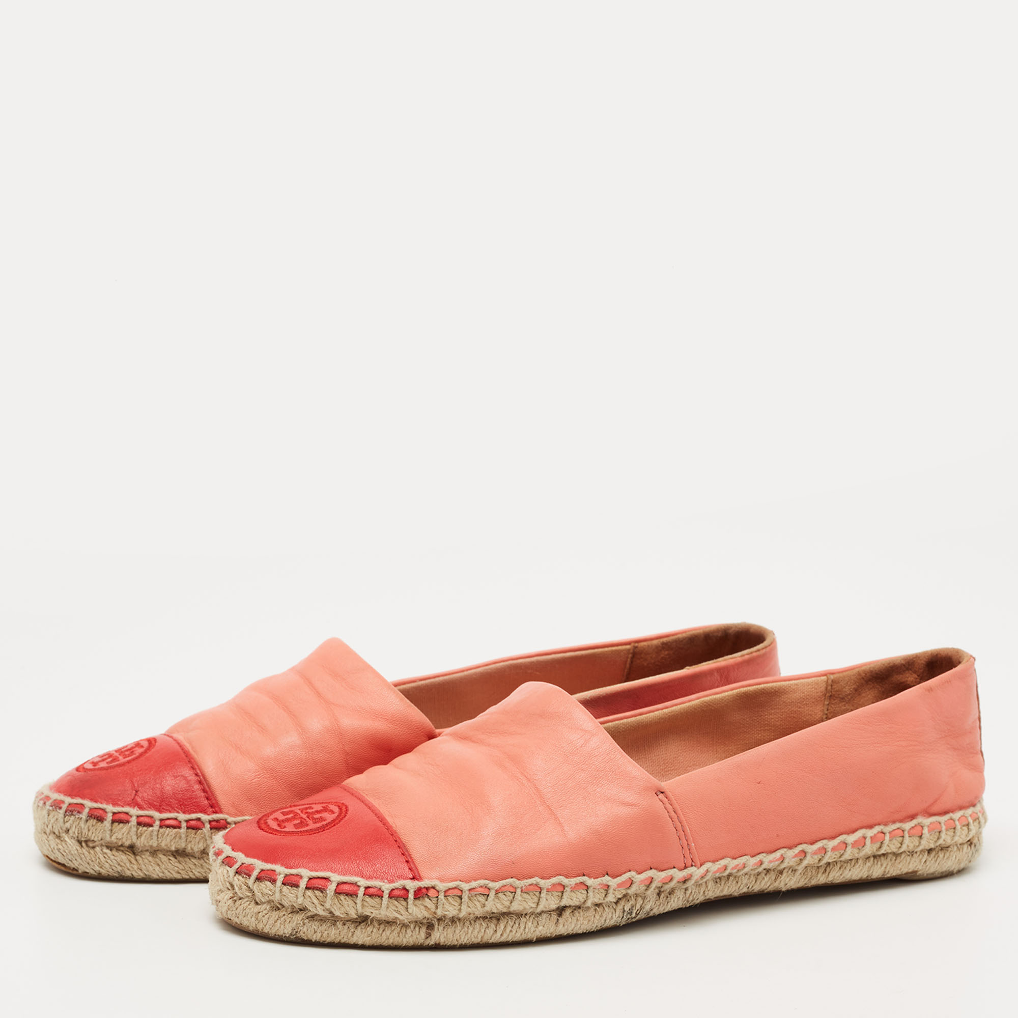 

Tory Burch Pink/Red Leather Flat Espadrilles Size