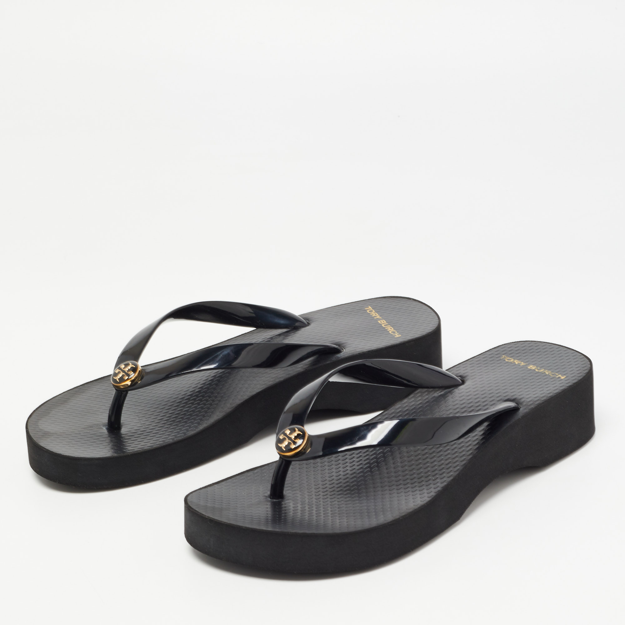 

Tory Burch Black Rubber Thong Slides Size