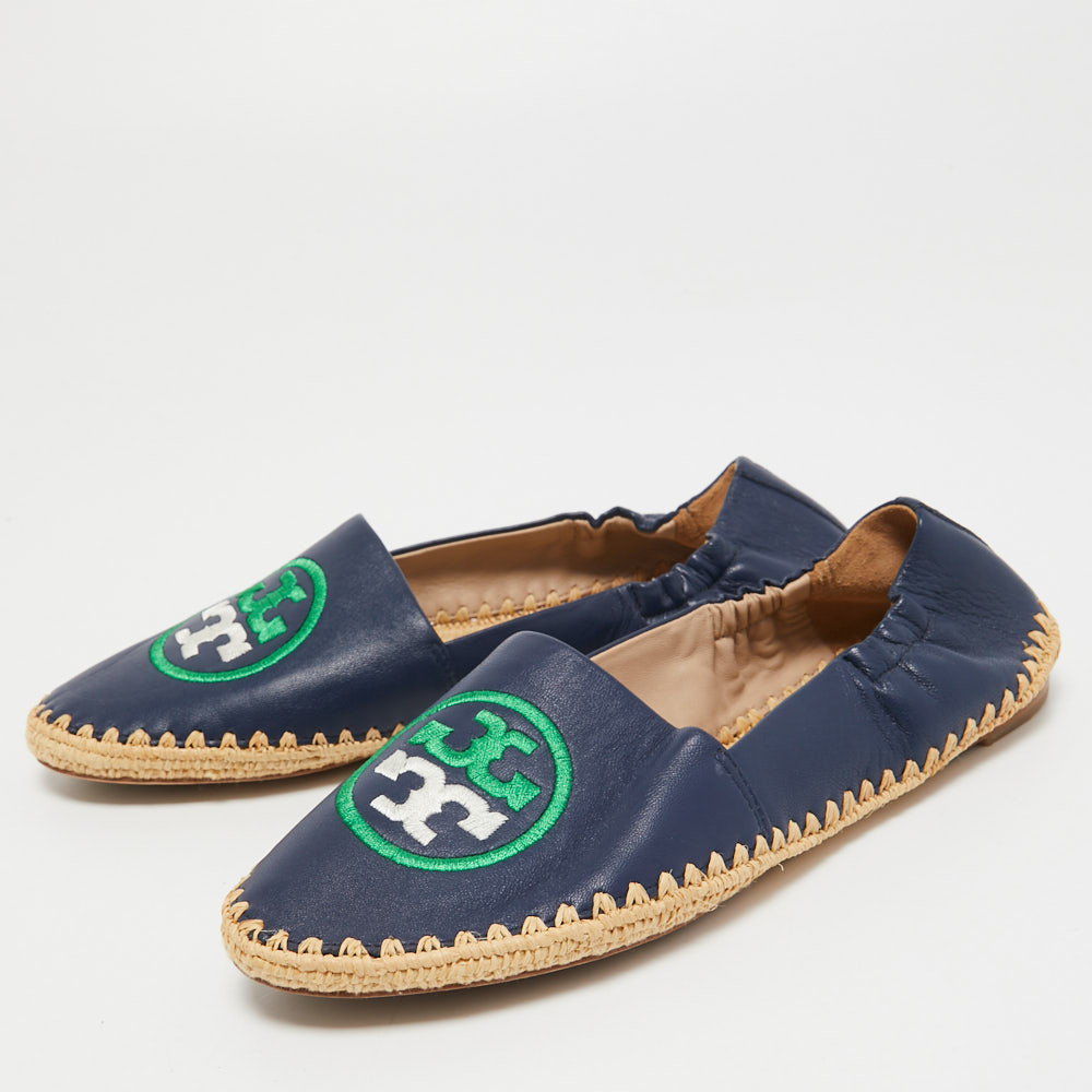 

Tory Burch Navy Blue Leather Espadrille Flats Size