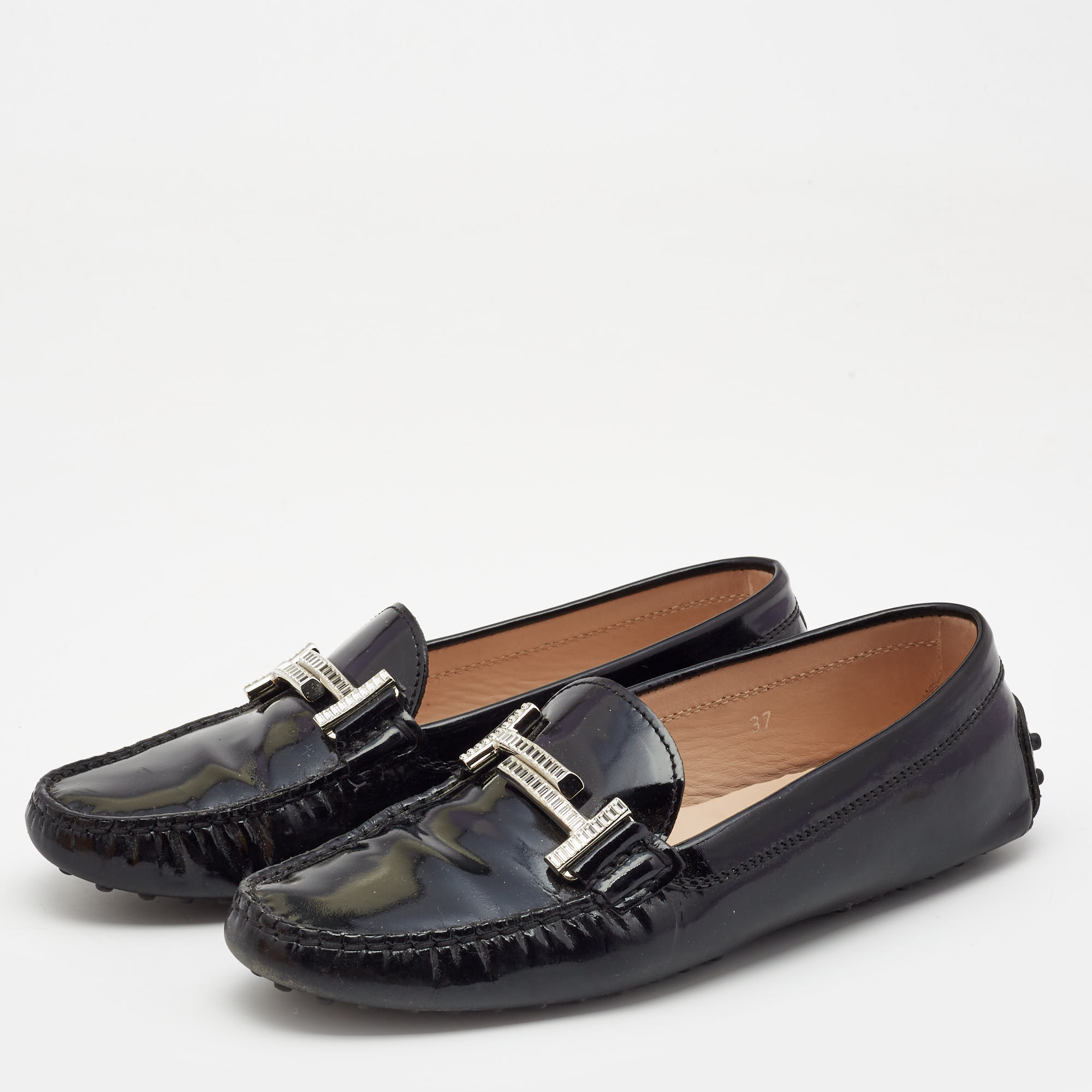 

Tod's Black Patent Leather Slip On Loafers Size