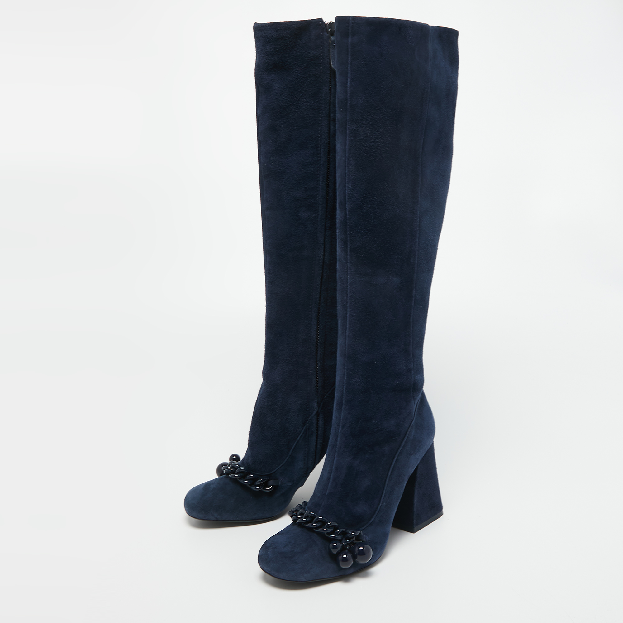 

Tory Burch Navy Blue Suede Perrine Knee Length Boots Size