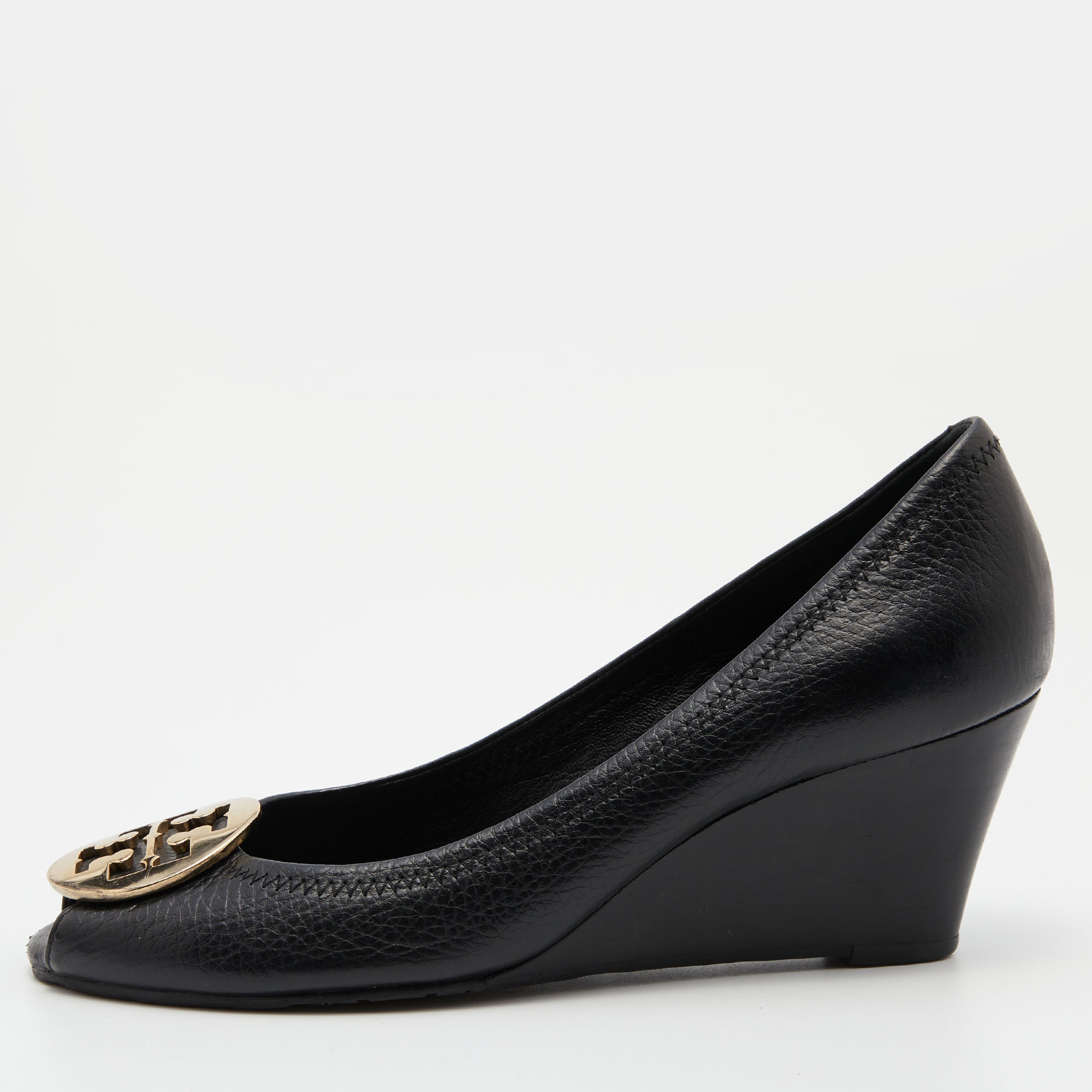 Tory Burch Black Leather Sophie Peep-Toe Wedge Pumps Size  Tory Burch |  TLC