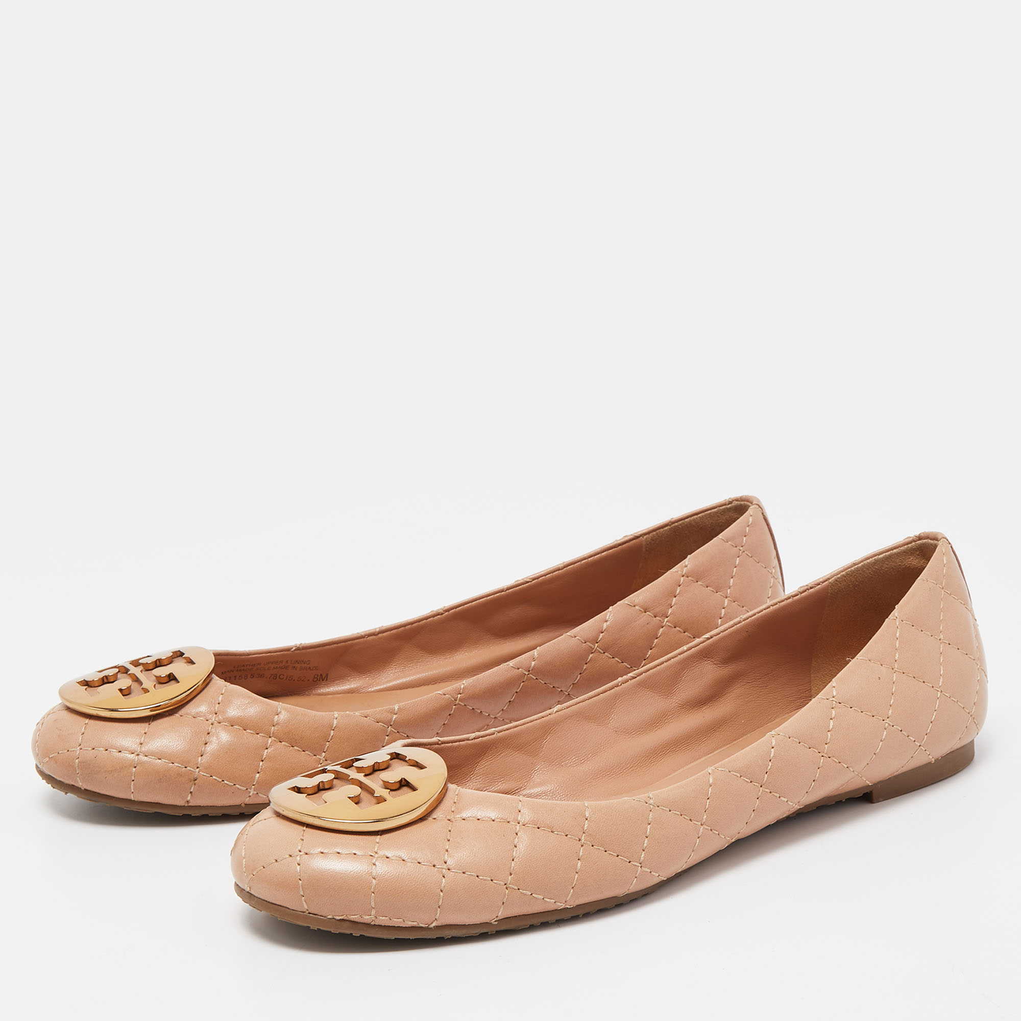 

Tory Burch Beige Quilted Leather Quinn Ballet Flats Size