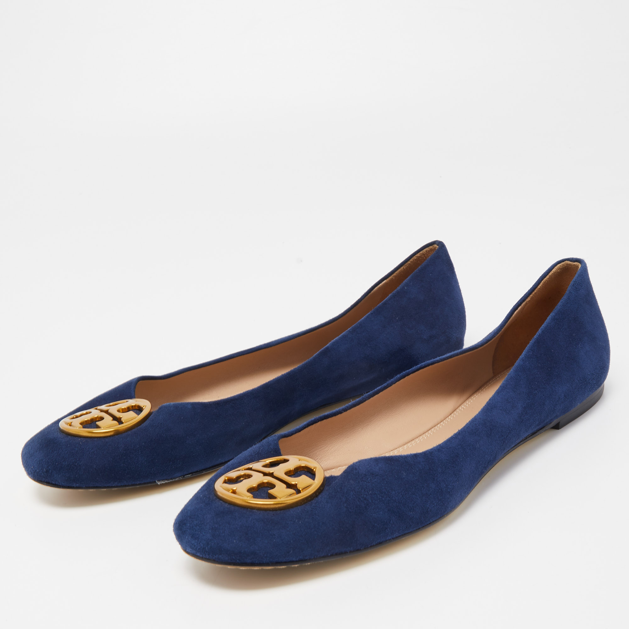 

Tory Burch Navy Blue Suede Reva Ballet Flats Size