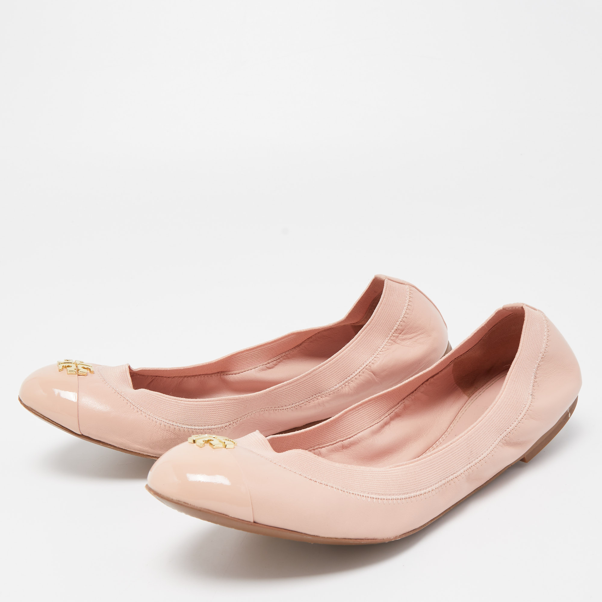 

Tory Burch Pink Patent and Leather Caroline Ballet Flats Size