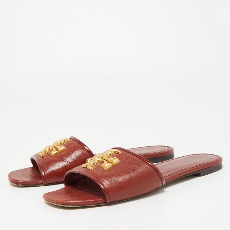 

Tory Burch Brown Leather Eleanor Flat Slides Size