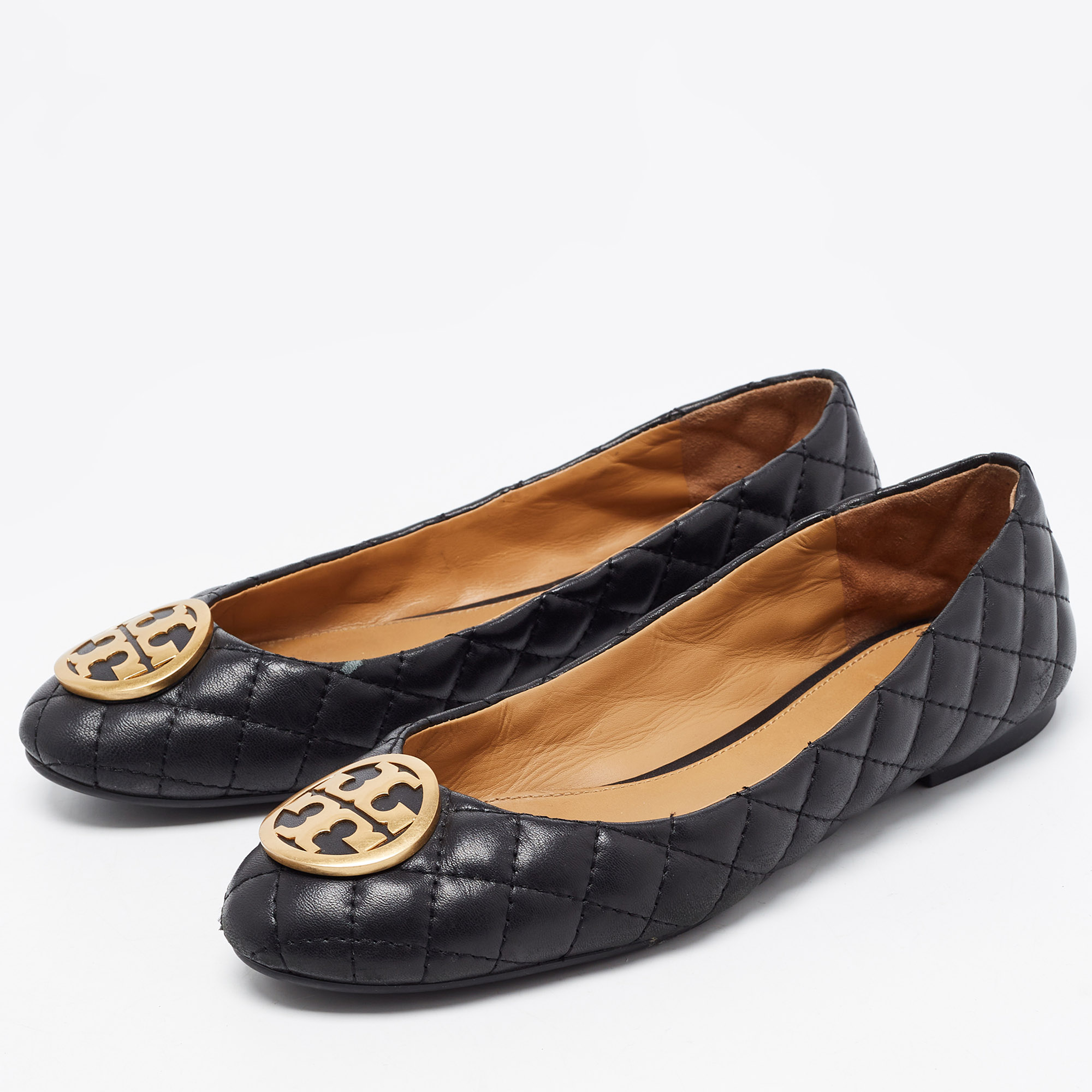 

Tory Burch Black Quilted Leather Benton Ballet Flats Size
