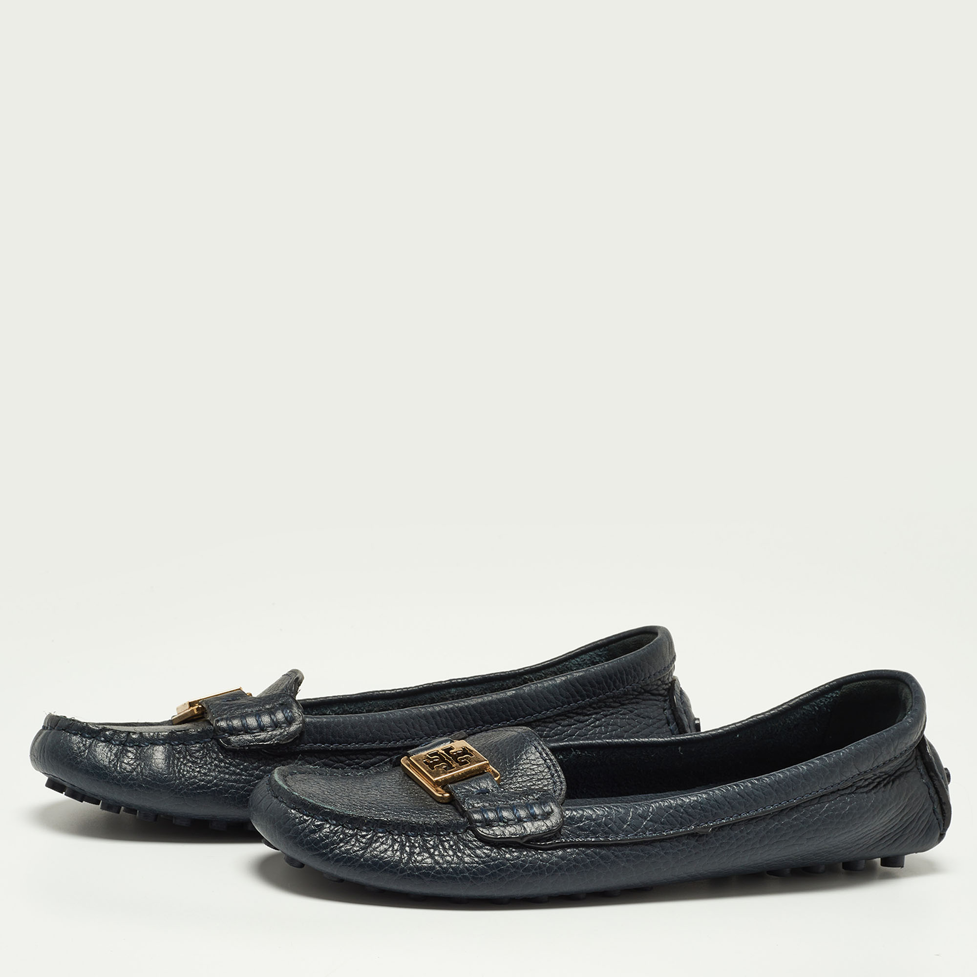 

Tory Burch Dark Navy Blue Leather Kendrick Loafers Size