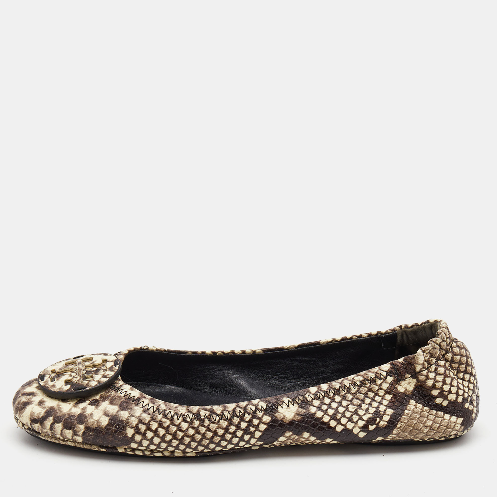 

Tory Burch Beige/Brown Python Embossed Leather Ballet Flats Size