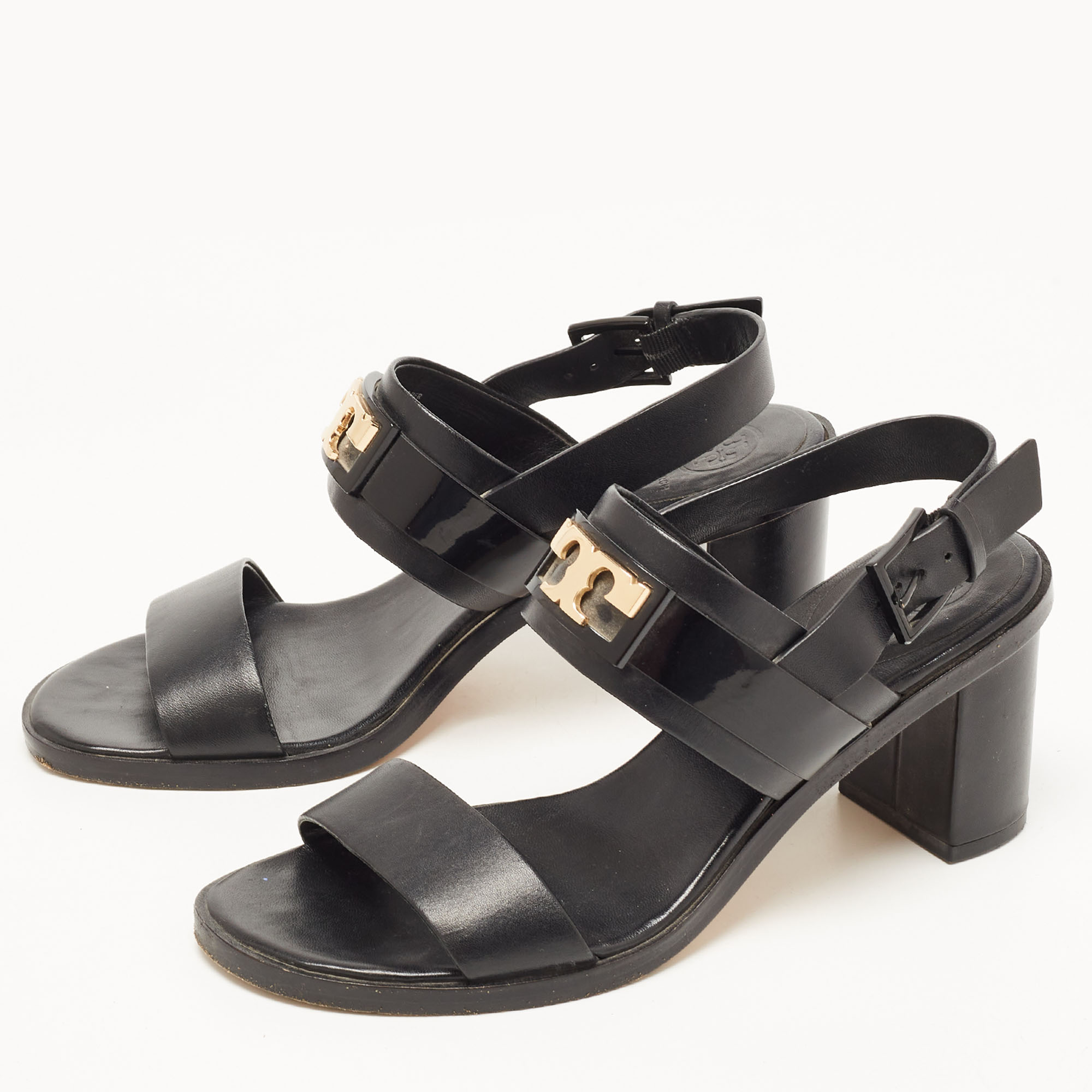 

Tory Burch Black Leather Gigi Block Heel Slingback Sandals Size