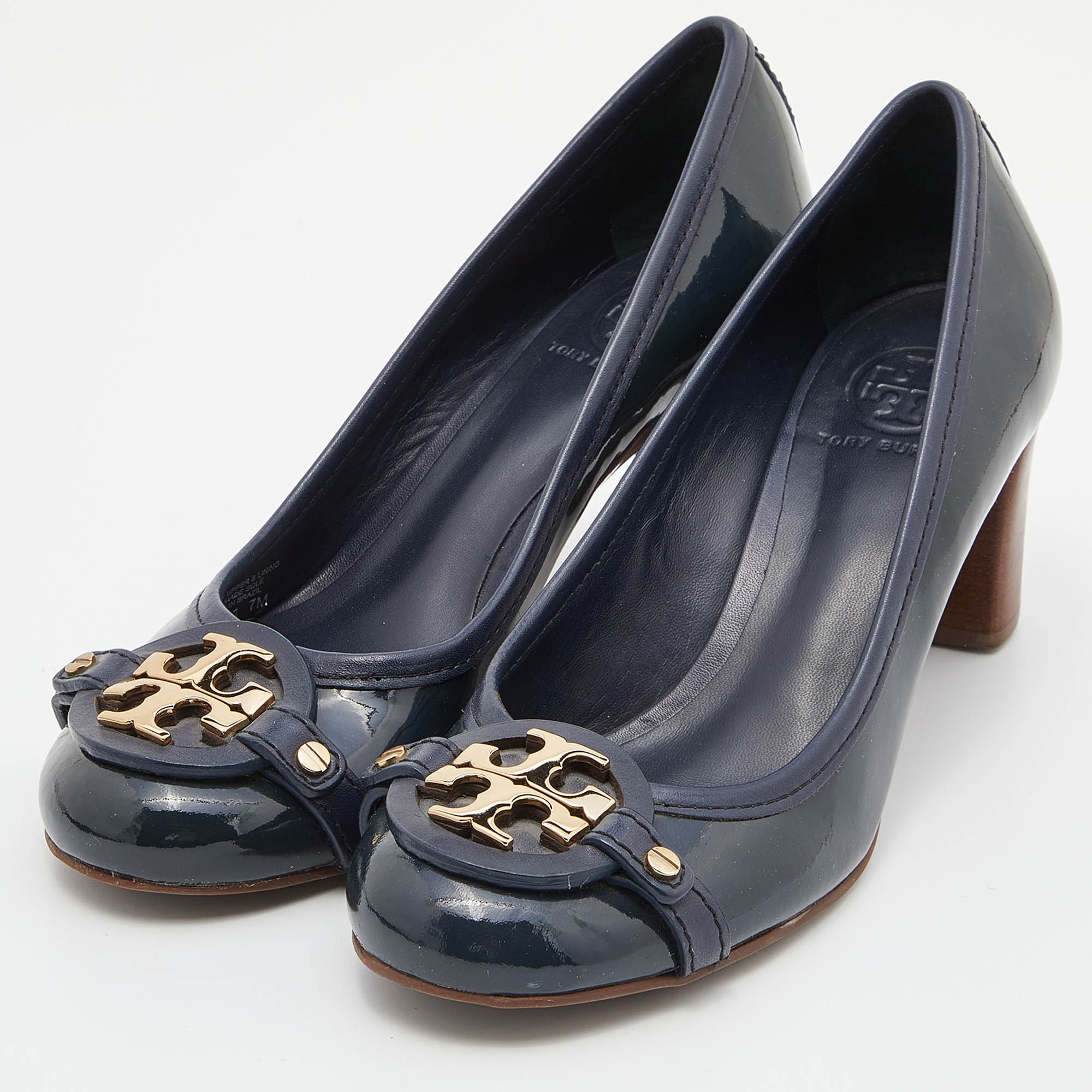 

Tory Burch Blue Patent Leather Block Heel Pumps Size