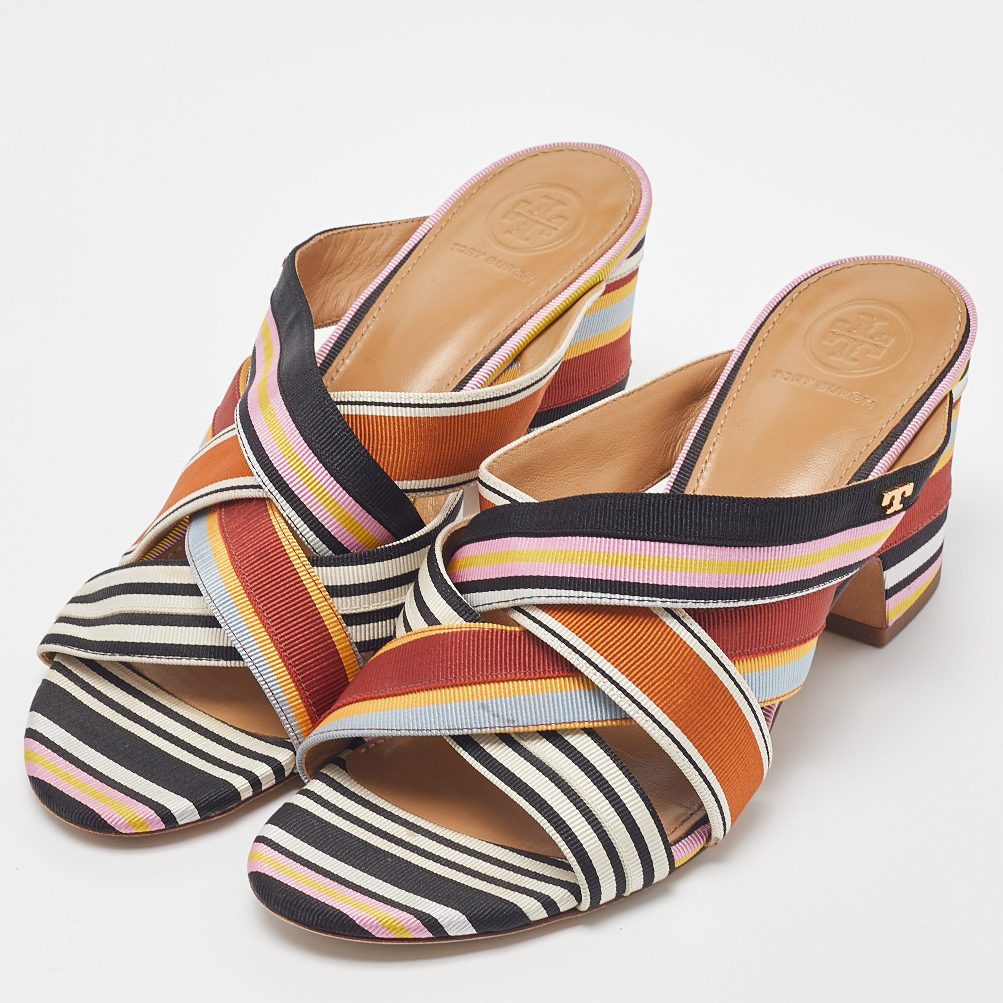 

Tory Burch Multicolor Striped Canvas Graham Slide Sandals Size