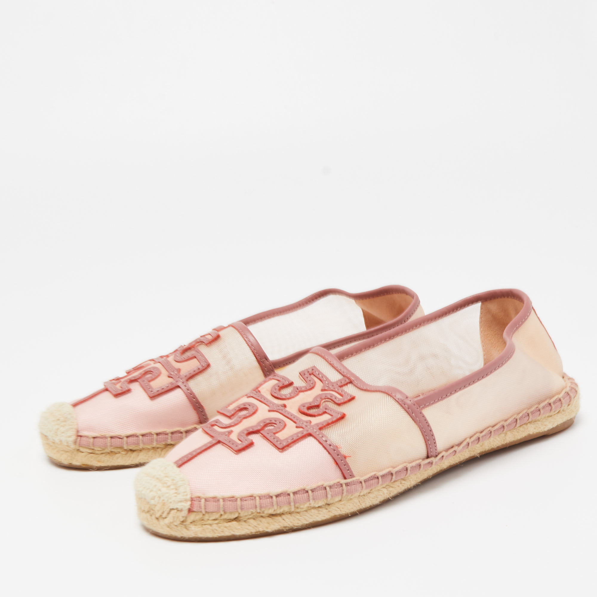 

Tory Burch Pink Mesh and Leather Espadrilles Flats Size