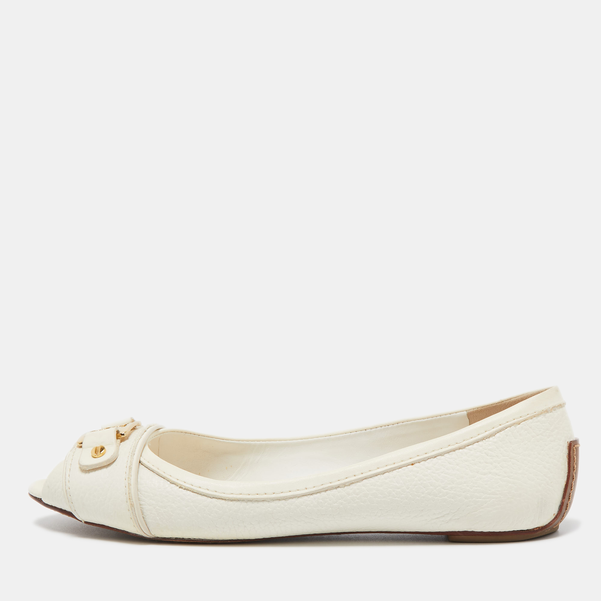 

Tory Burch Off White Leather Cline Peep Toe Flats Size 38