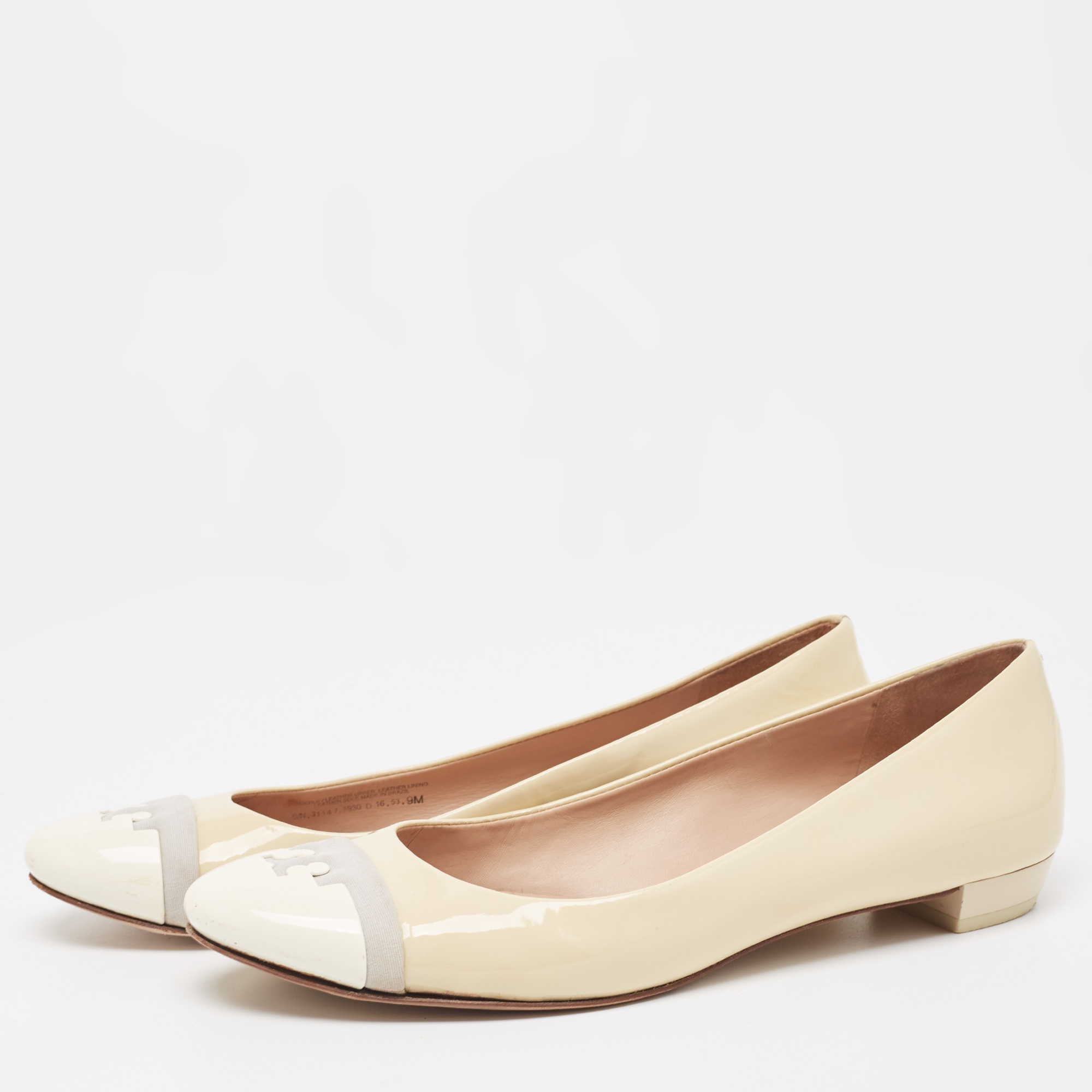 

Tory Burch Tricolor Patent Leather Ballet Flats Size, Beige