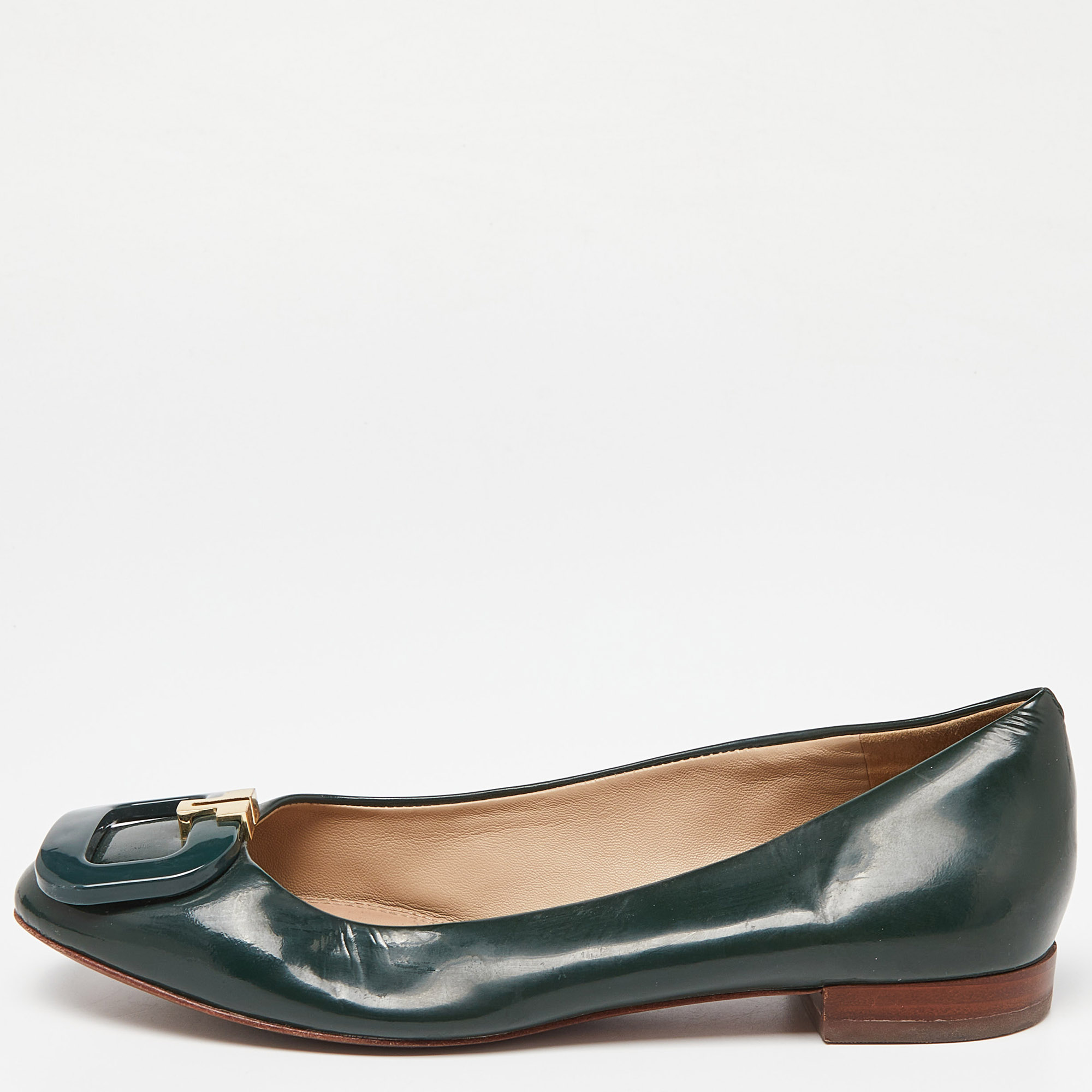 Pre-owned Tory Burch Green Patent Leather Ballet Flats Size 37