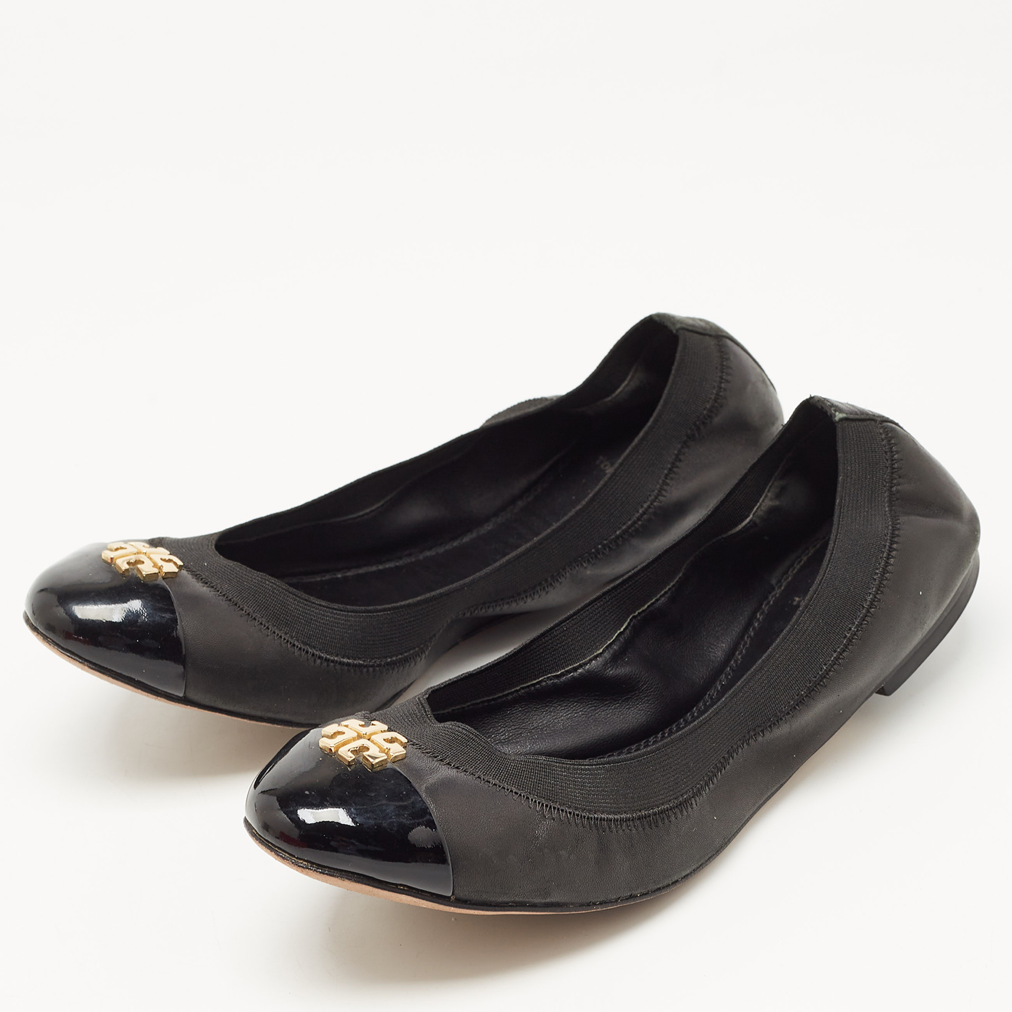 

Tory Burch Black Leather Lowell Scrunch Ballet Flats Size