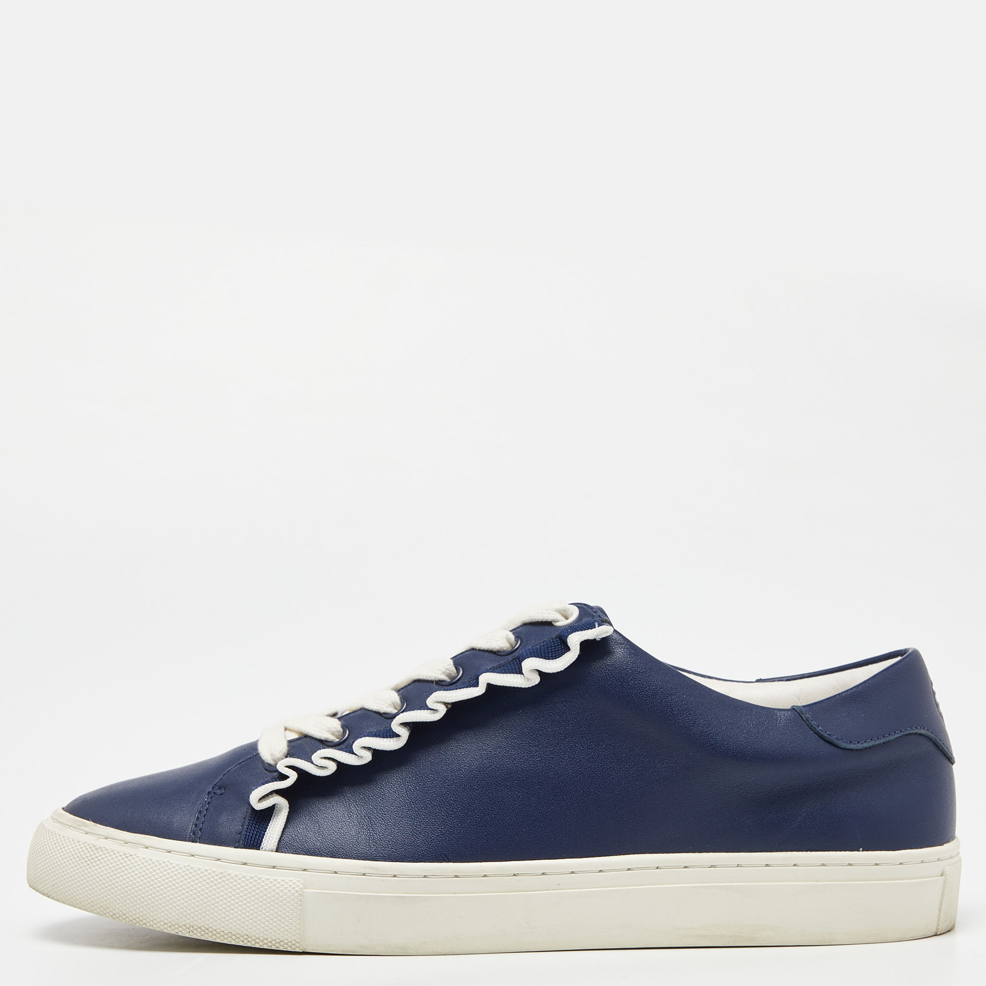 

Tory Burch Blue Leather Low Top Sneakers Size
