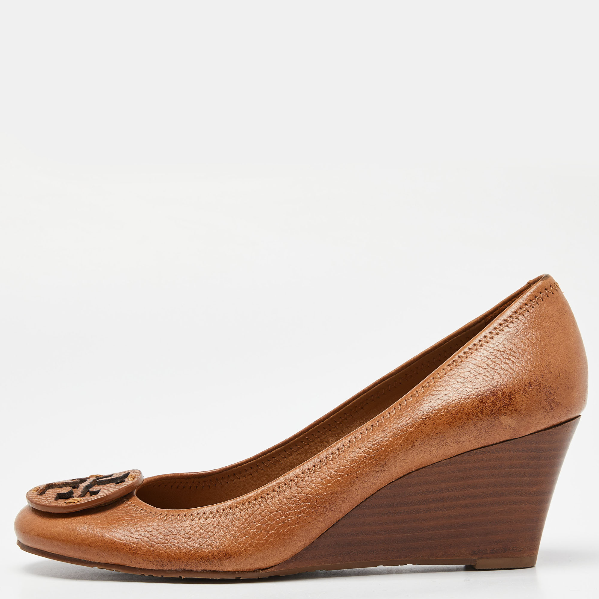 

Tory Burch Brown Leather Sally Wedge Pumps Size