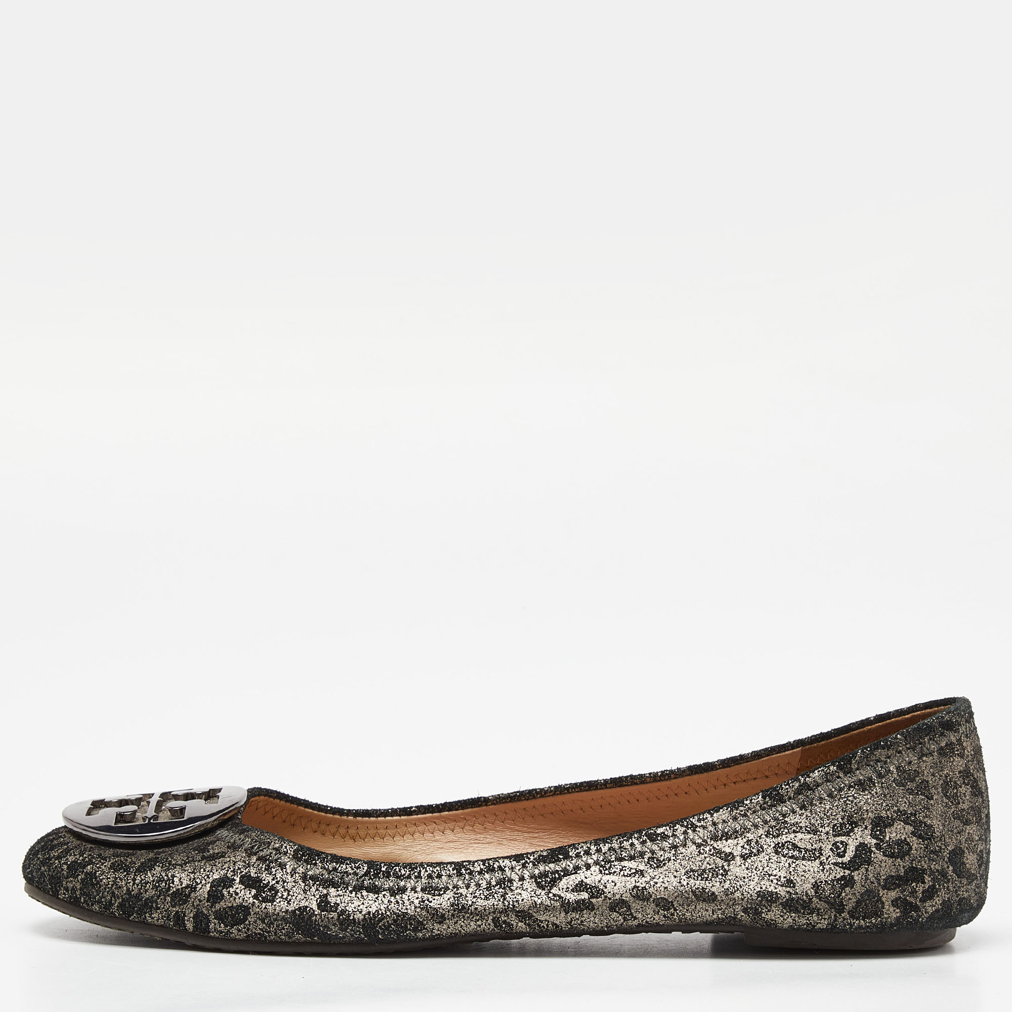 

Tory Burch Printed Suede Luisa Micro Ballet Flats Size, Black