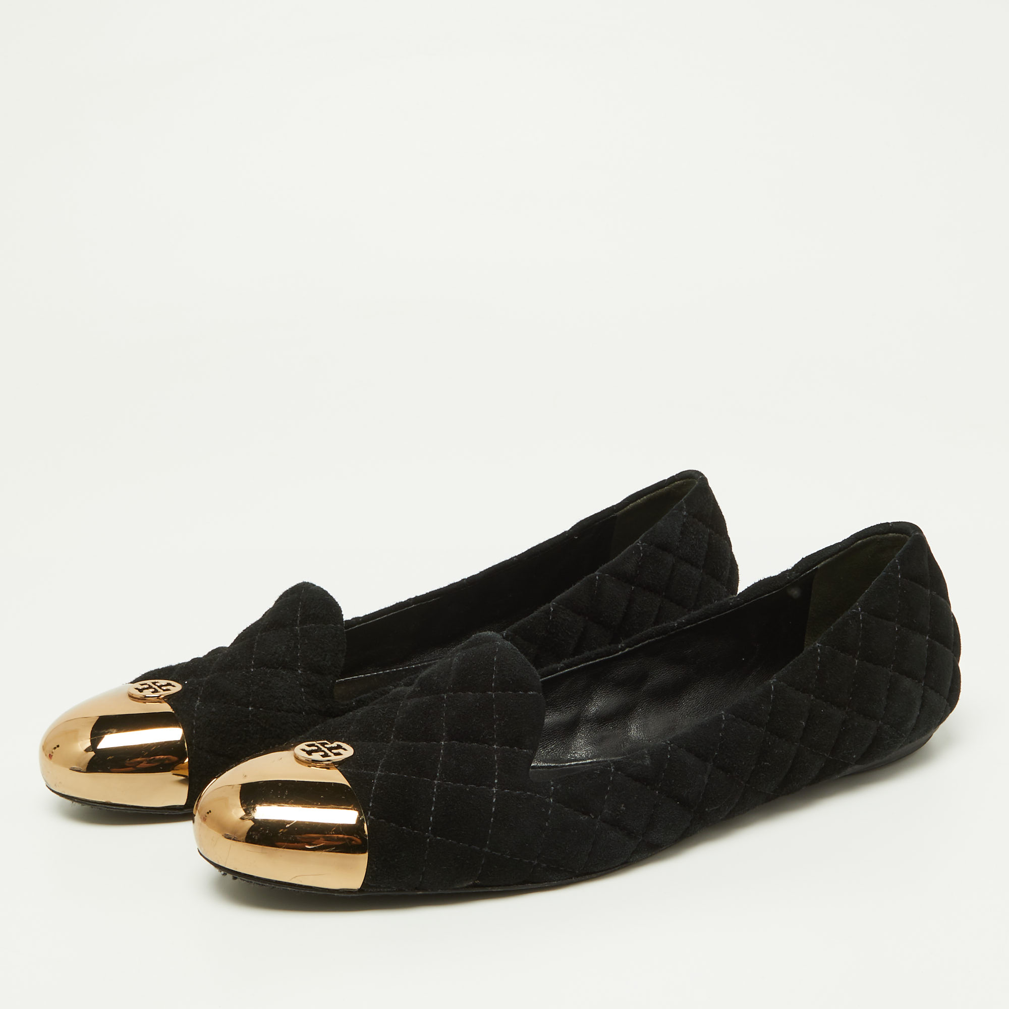 

Tory Burch Black Quilted Suede Kaitlin Ballet Flats Size