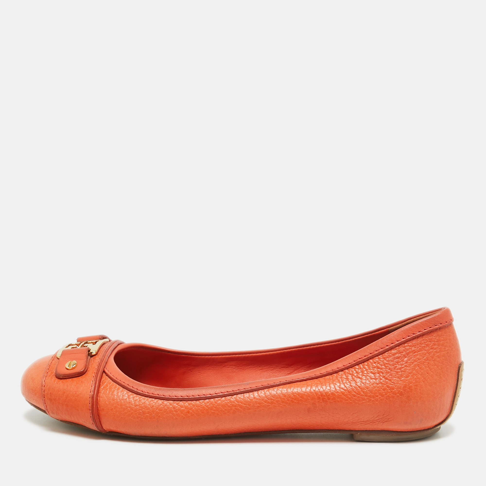 Pre-owned Tory Burch Orange Leather Cline Ballet Flats Size 38.5