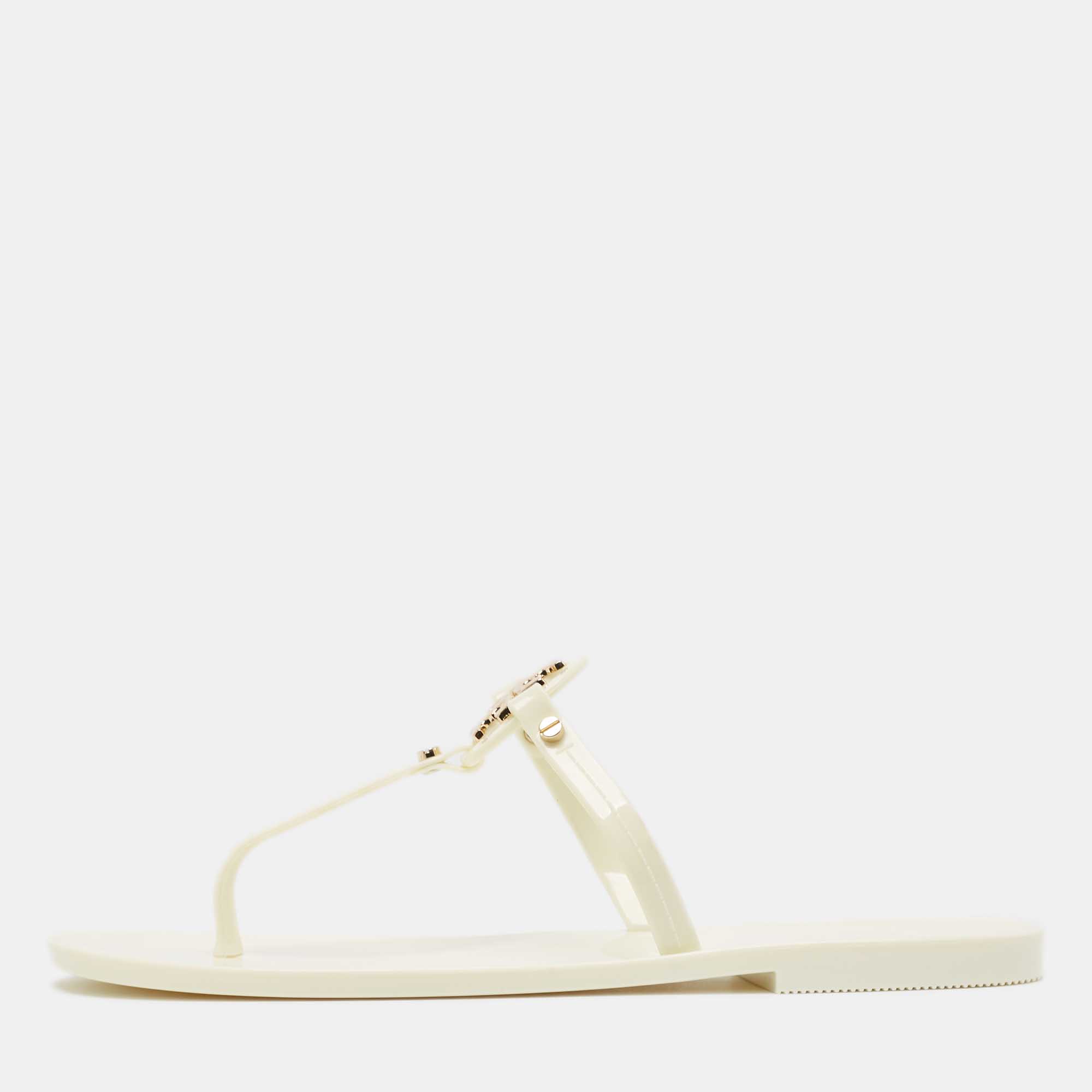 

Tory Burch Ivory Rubber Mini Miller Thong Flats Size, White
