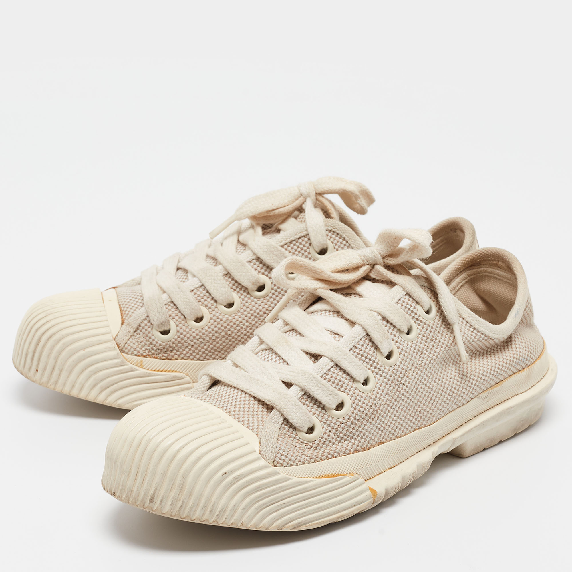 Tory Burch Cream Canvas Lace Up Sneakers Size 38 