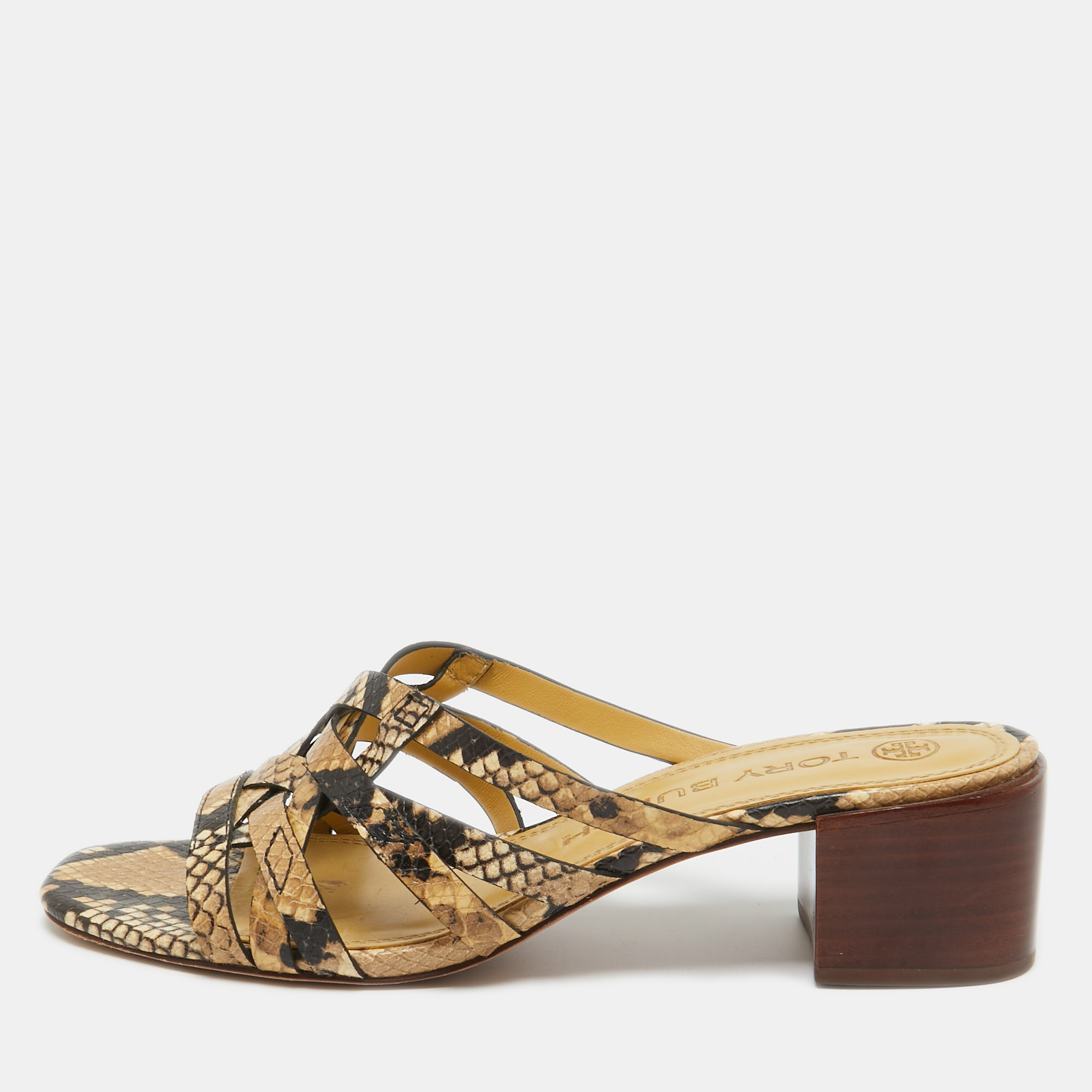 

Tory Burch Beige Python Embossed Leather Slide Sandals Size, Brown