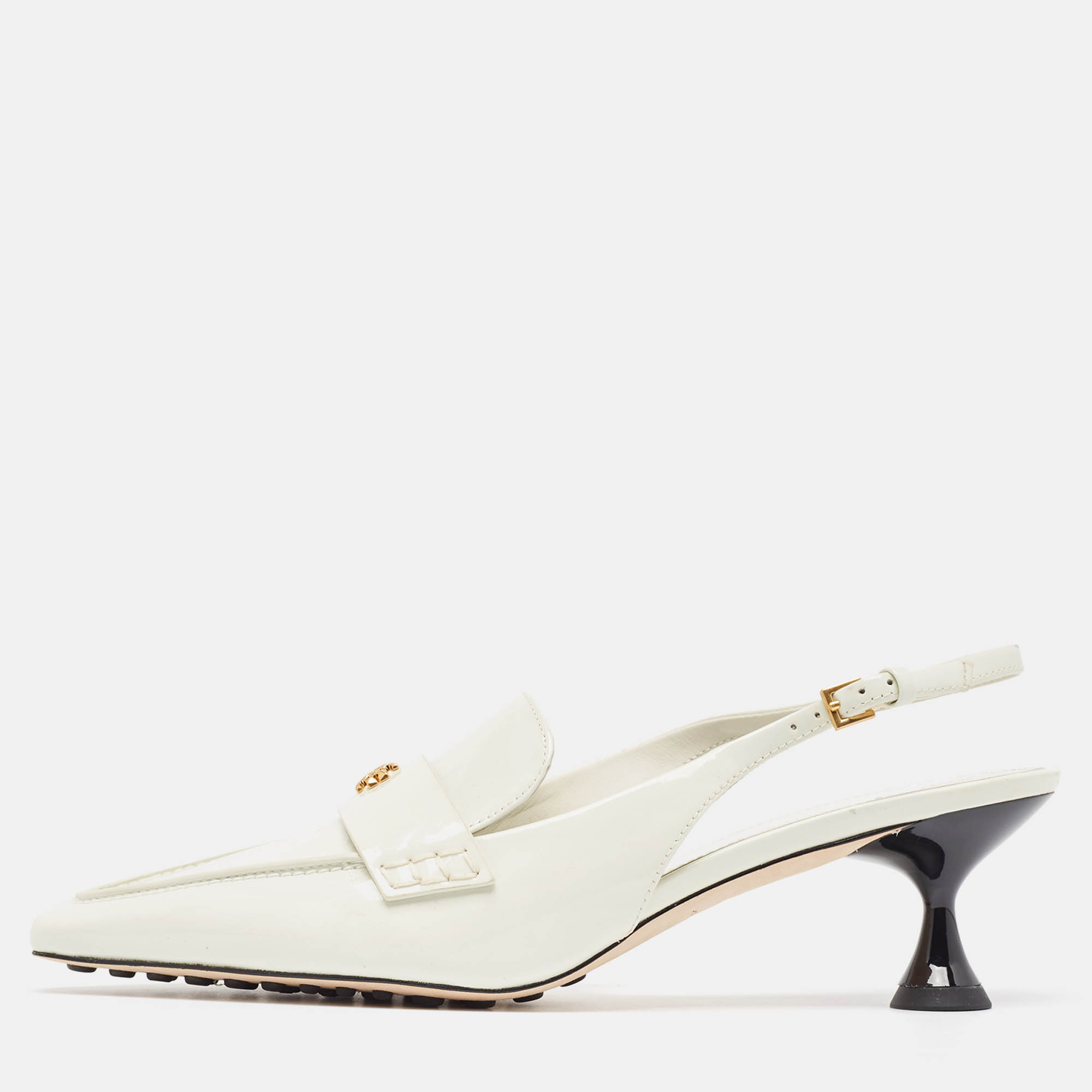 Pre-owned Tory Burch White Patent Leather Slingback Pointed Toe Pumps Size 38