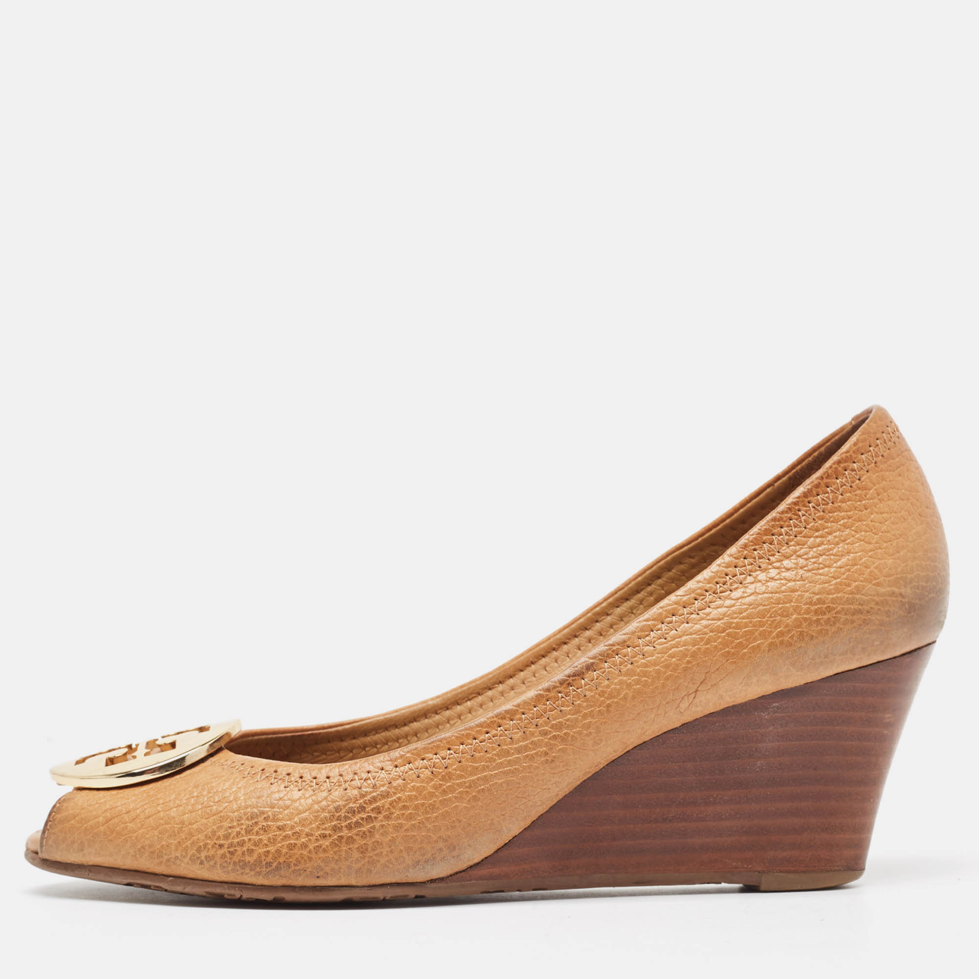 Brown Leather Sally Wedge Pumps
