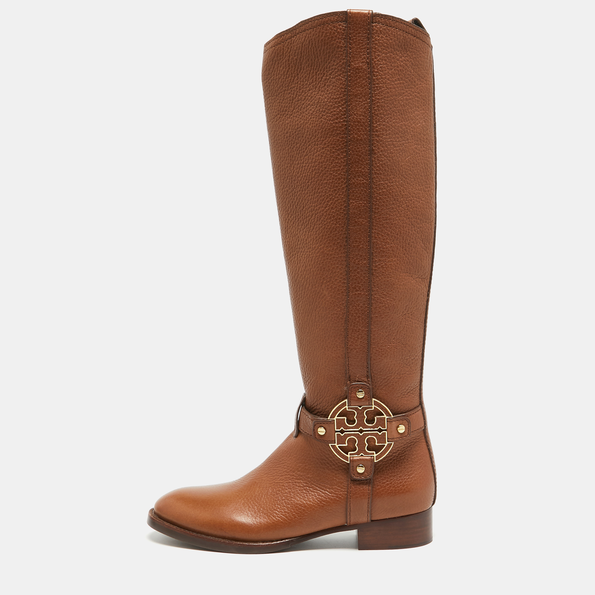 Pre-owned Tory Burch Brown Leather Knee Length Boots Size 36.5