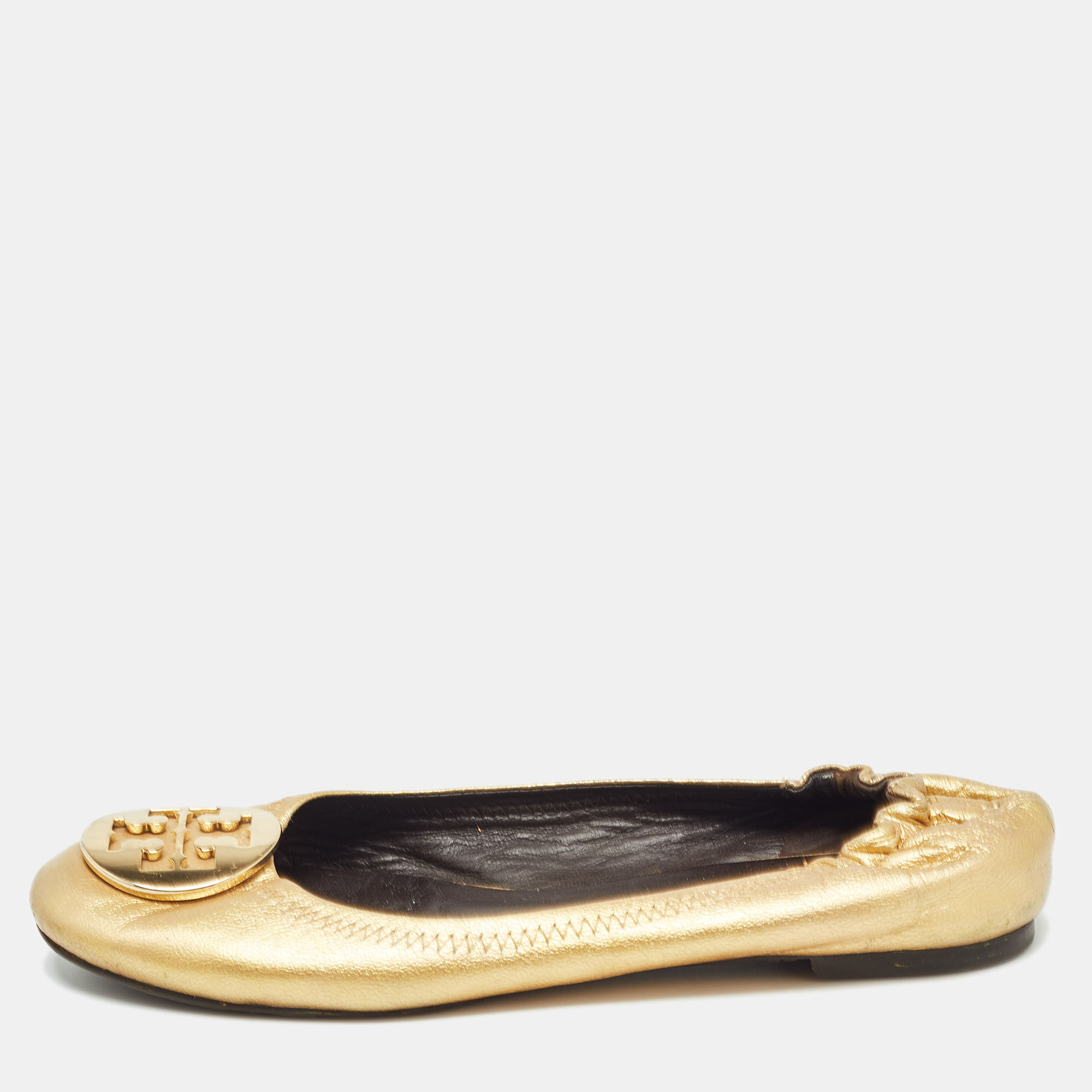 

Tory Burch Metallic Gold Leather Claire Ballet Flats Size