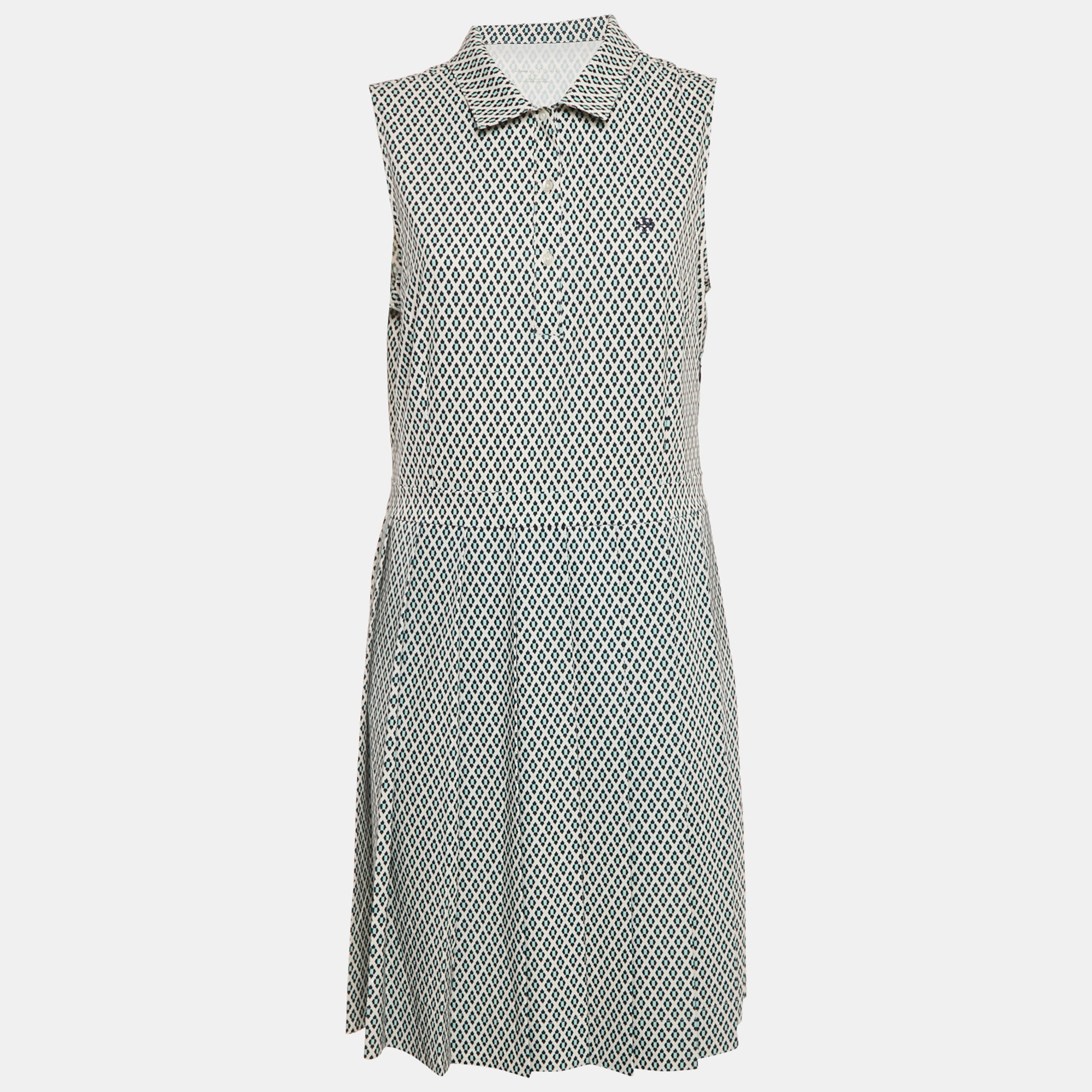 

Tory Sport Cream Printed Jersey Performance Pleated Golf Dress L
